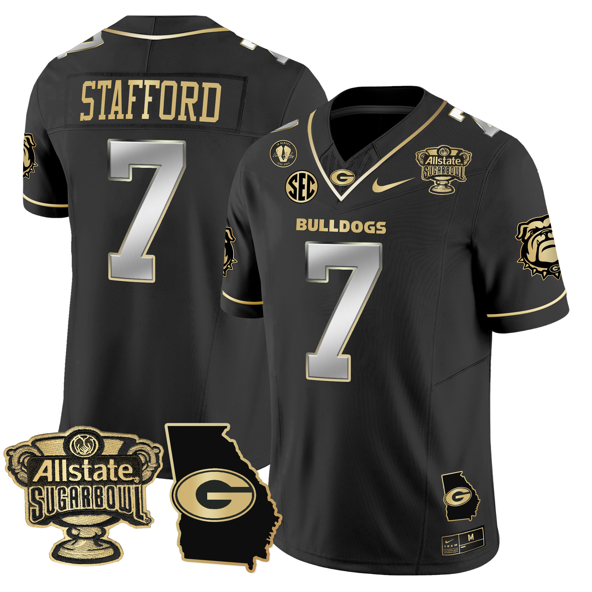 Men's Georgia Bulldogs 2024 Sugar Bowl & Georgia Map Patch Vapor Limited Jersey - All Stitched