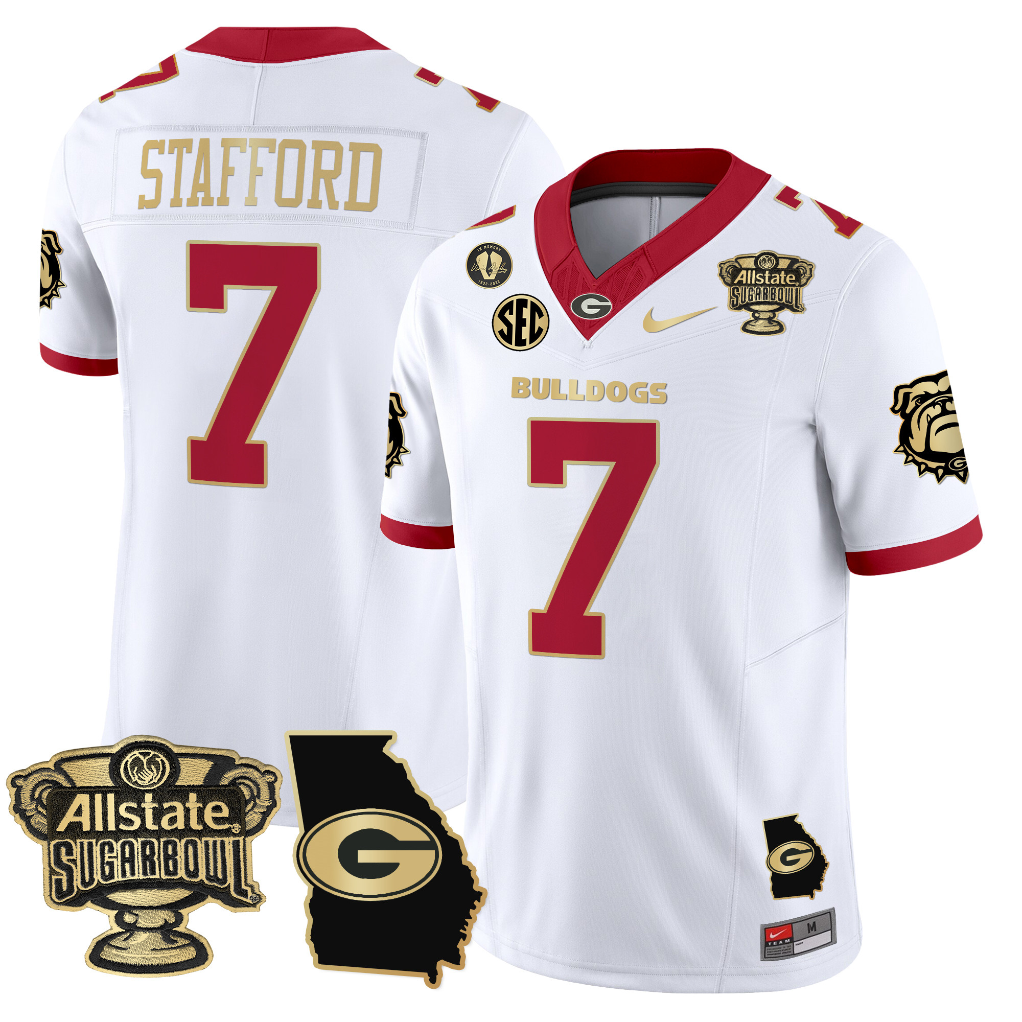 Men's Georgia Bulldogs 2024 Sugar Bowl & Georgia Map Patch Vapor Limited Jersey - All Stitched