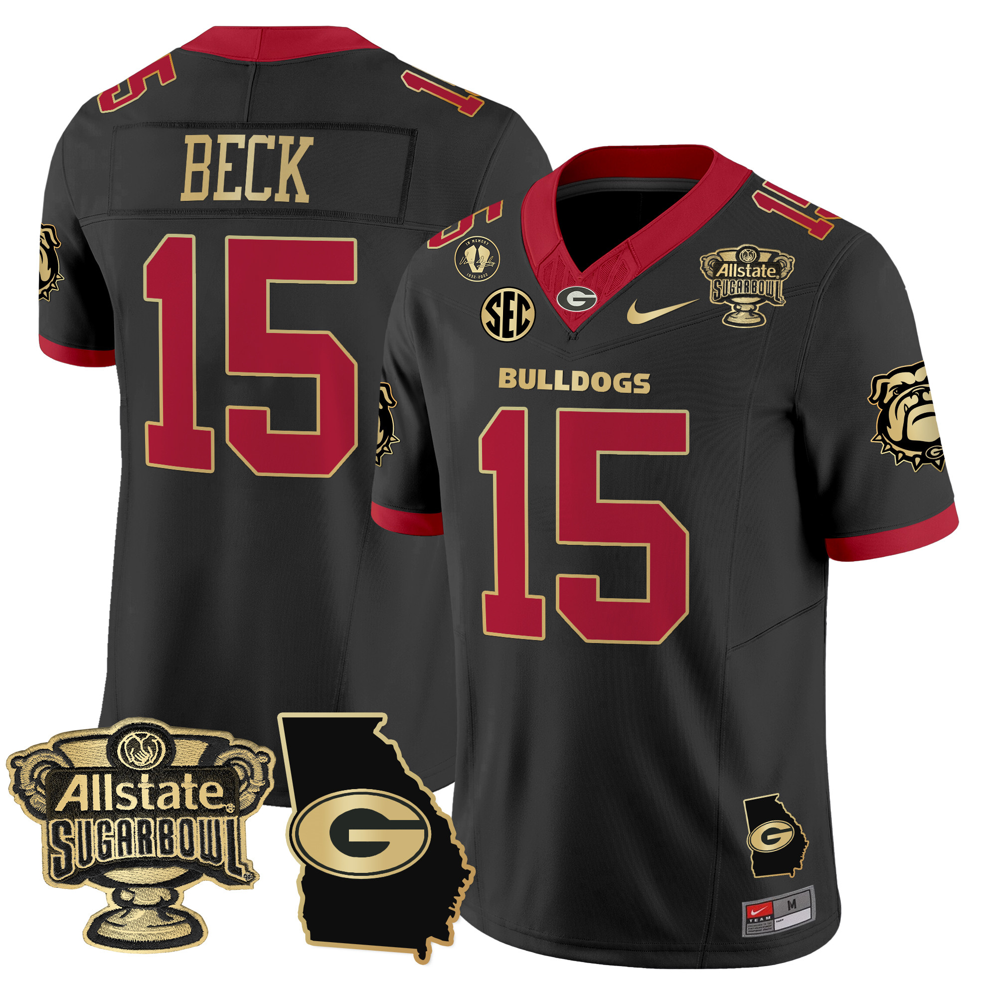 Men's Georgia Bulldogs 2024 Sugar Bowl & Georgia Map Patch Vapor Limited Jersey - All Stitched
