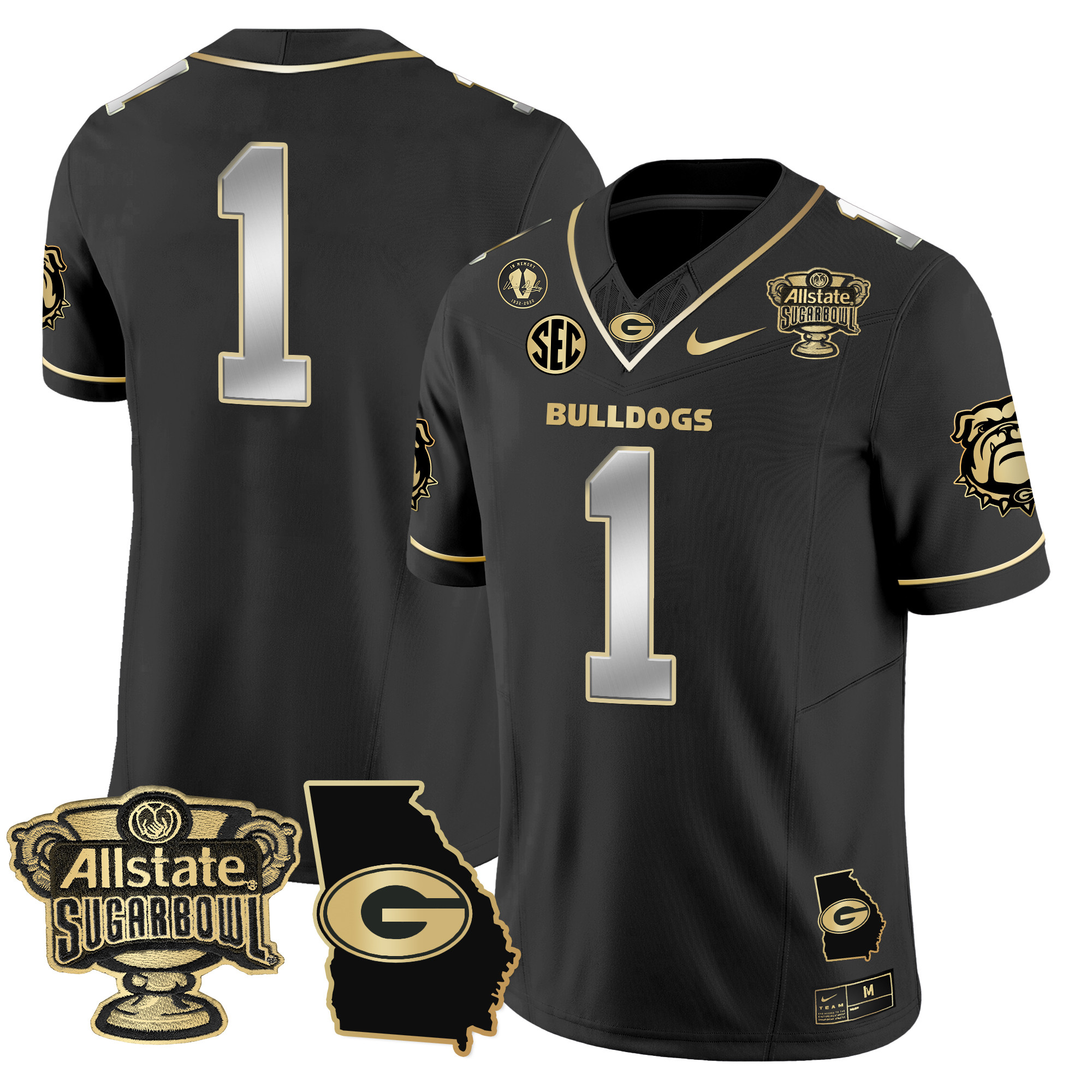 Men's Georgia Bulldogs 2024 Sugar Bowl & Georgia Map Patch Vapor Limited Jersey - All Stitched