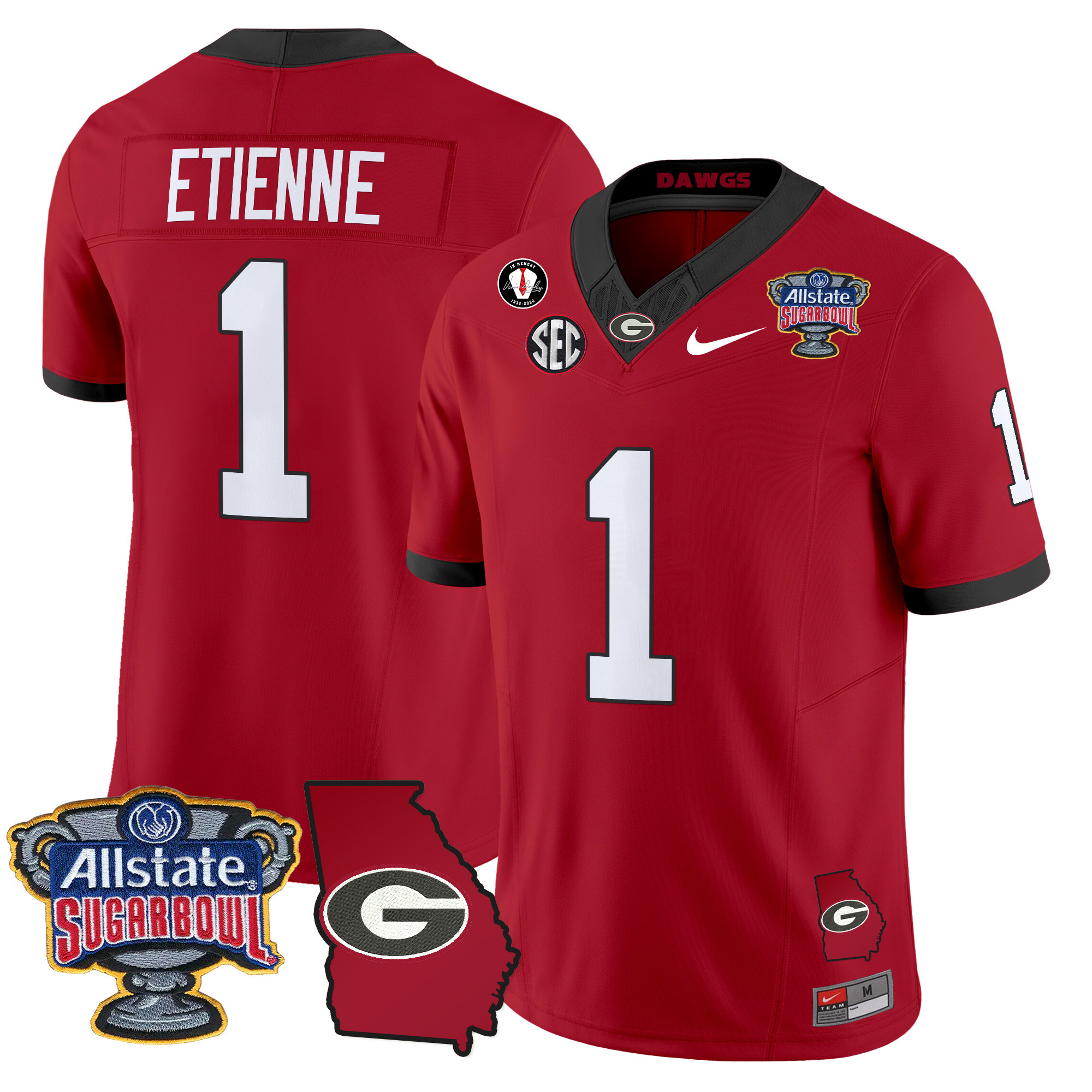 Men's Georgia Bulldogs 2024 Sugar Bowl & Georgia Map Patch Vapor Limited Jersey - All Stitched