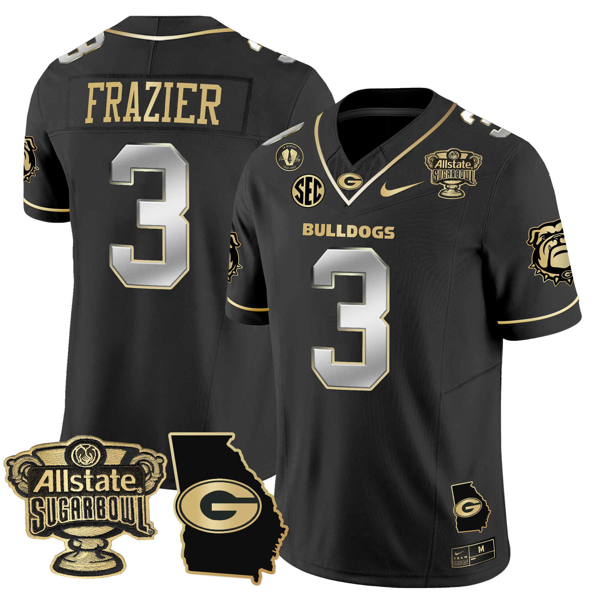 Men's Georgia Bulldogs 2024 Sugar Bowl & Georgia Map Patch Vapor Limited Jersey - All Stitched