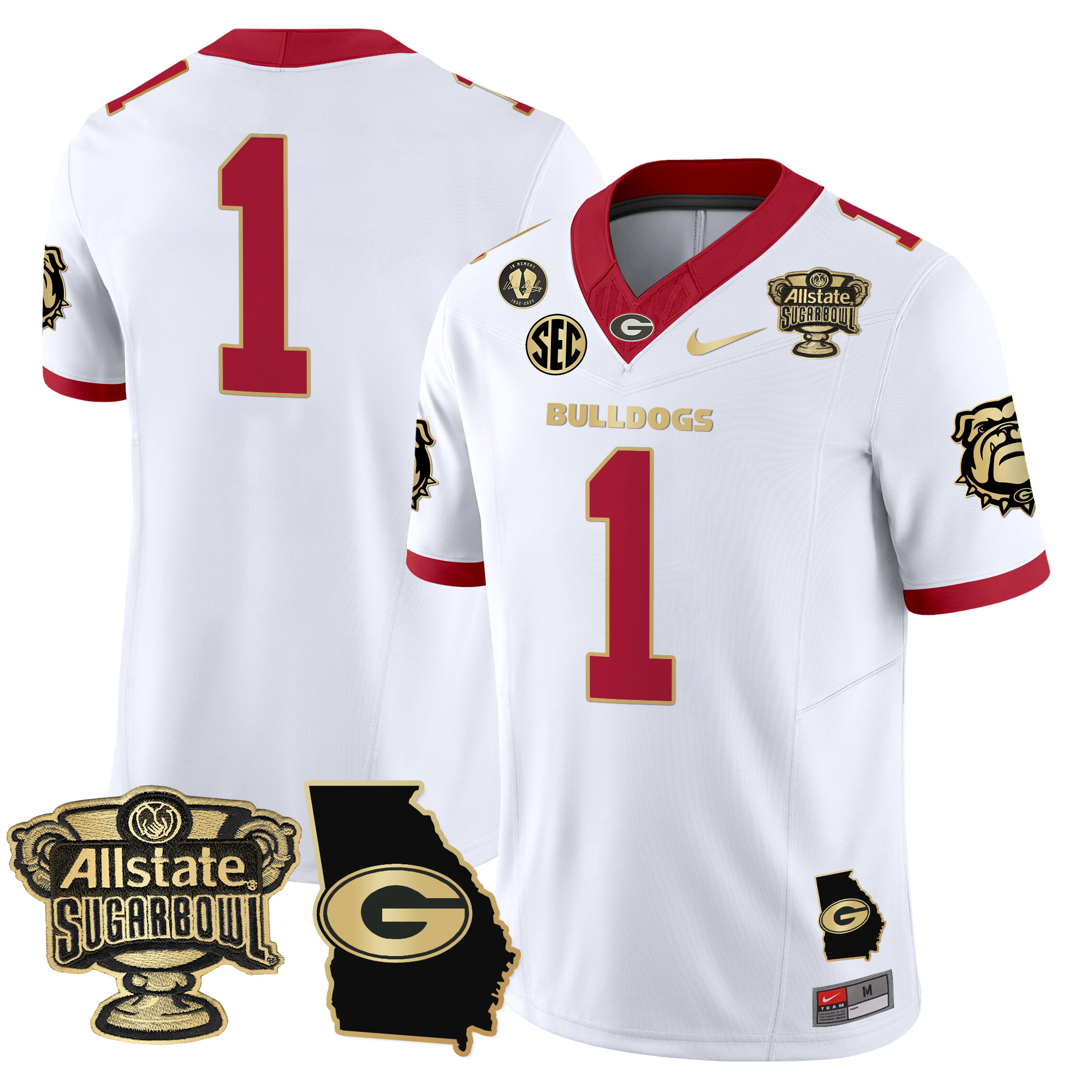 Men's Georgia Bulldogs 2024 Sugar Bowl & Georgia Map Patch Vapor Limited Jersey - All Stitched