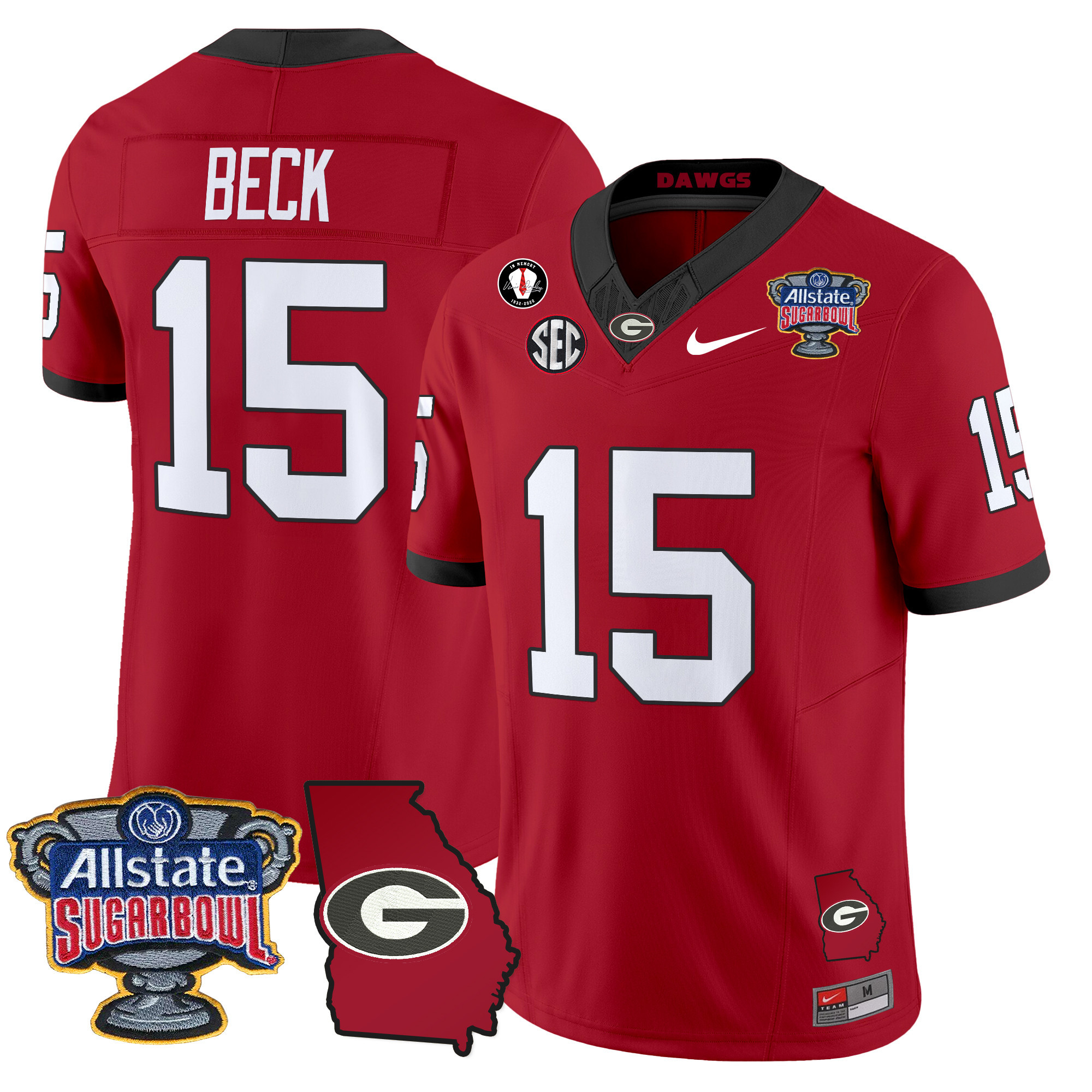 Men's Georgia Bulldogs 2024 Sugar Bowl & Georgia Map Patch Vapor Limited Jersey - All Stitched