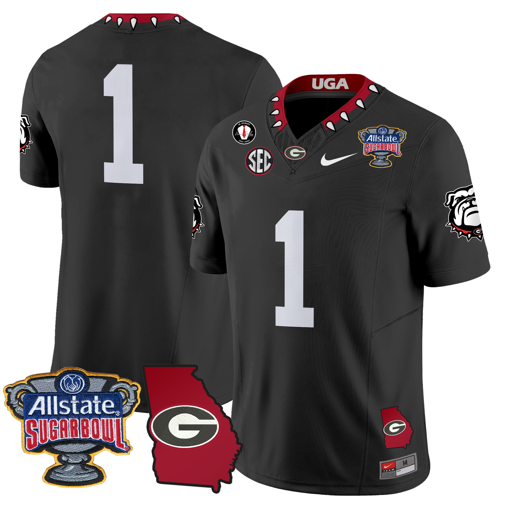 Men's Georgia Bulldogs 2024 Sugar Bowl & Georgia Map Patch Vapor Limited Jersey - All Stitched