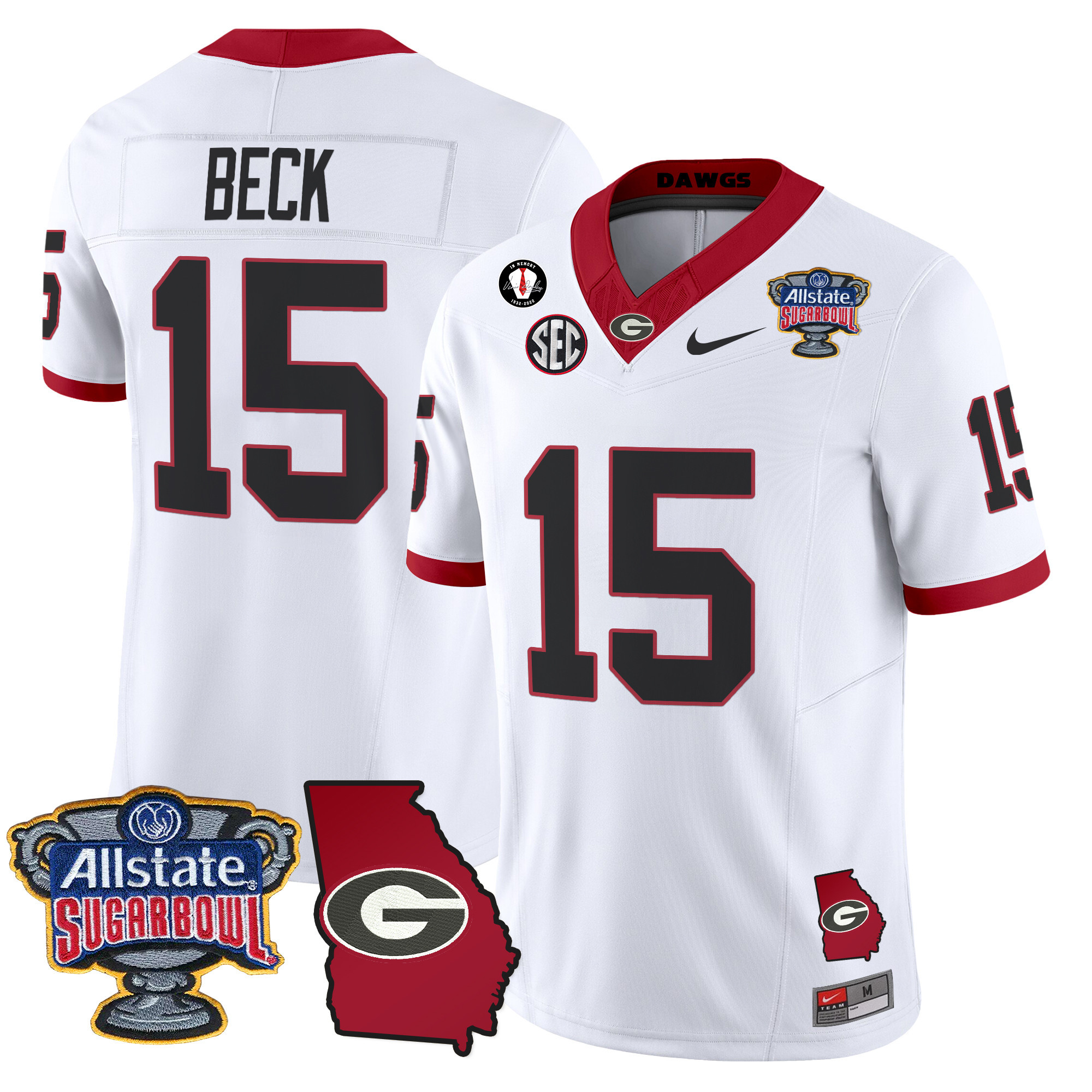 Men's Georgia Bulldogs 2024 Sugar Bowl & Georgia Map Patch Vapor Limited Jersey - All Stitched