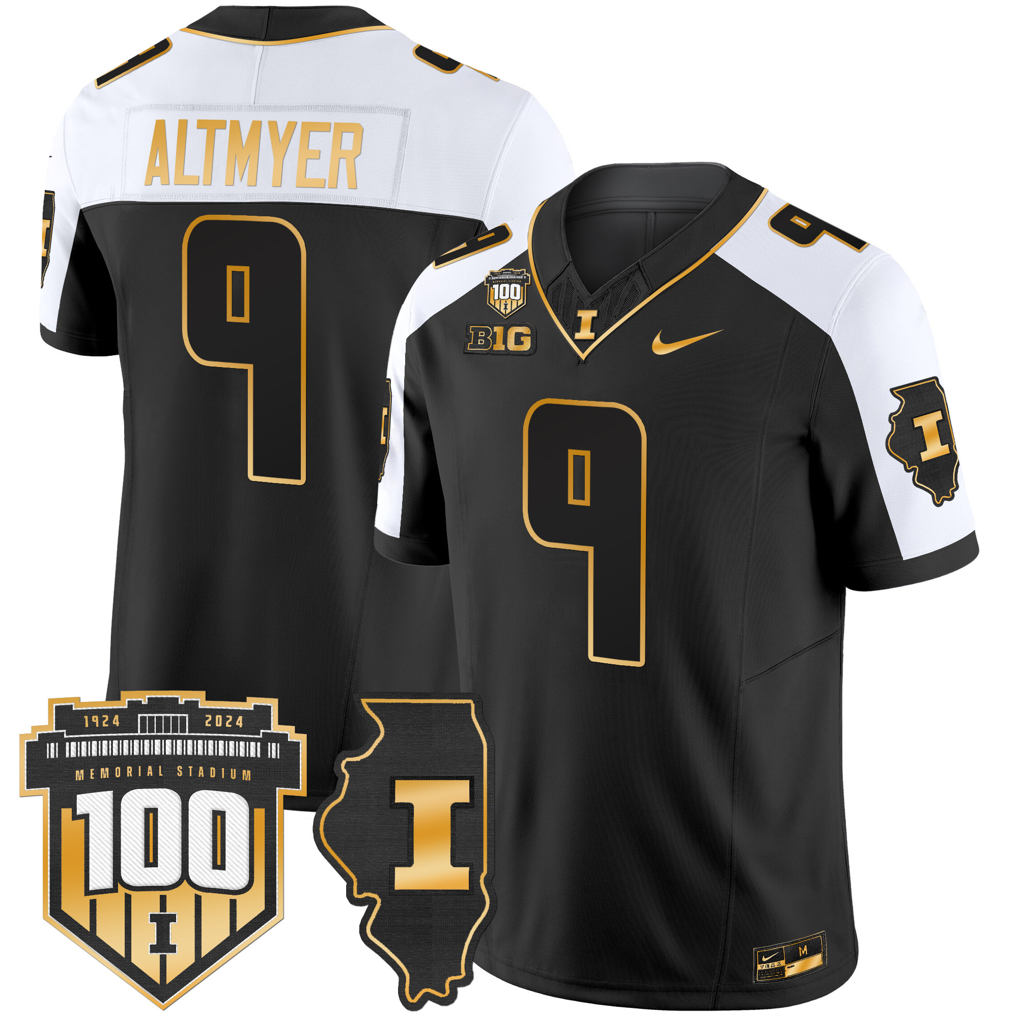 Men's Illinois Fighting Illini 100th Memorial Stadium Patch Gold Vapor Limited Jersey - All Stitched