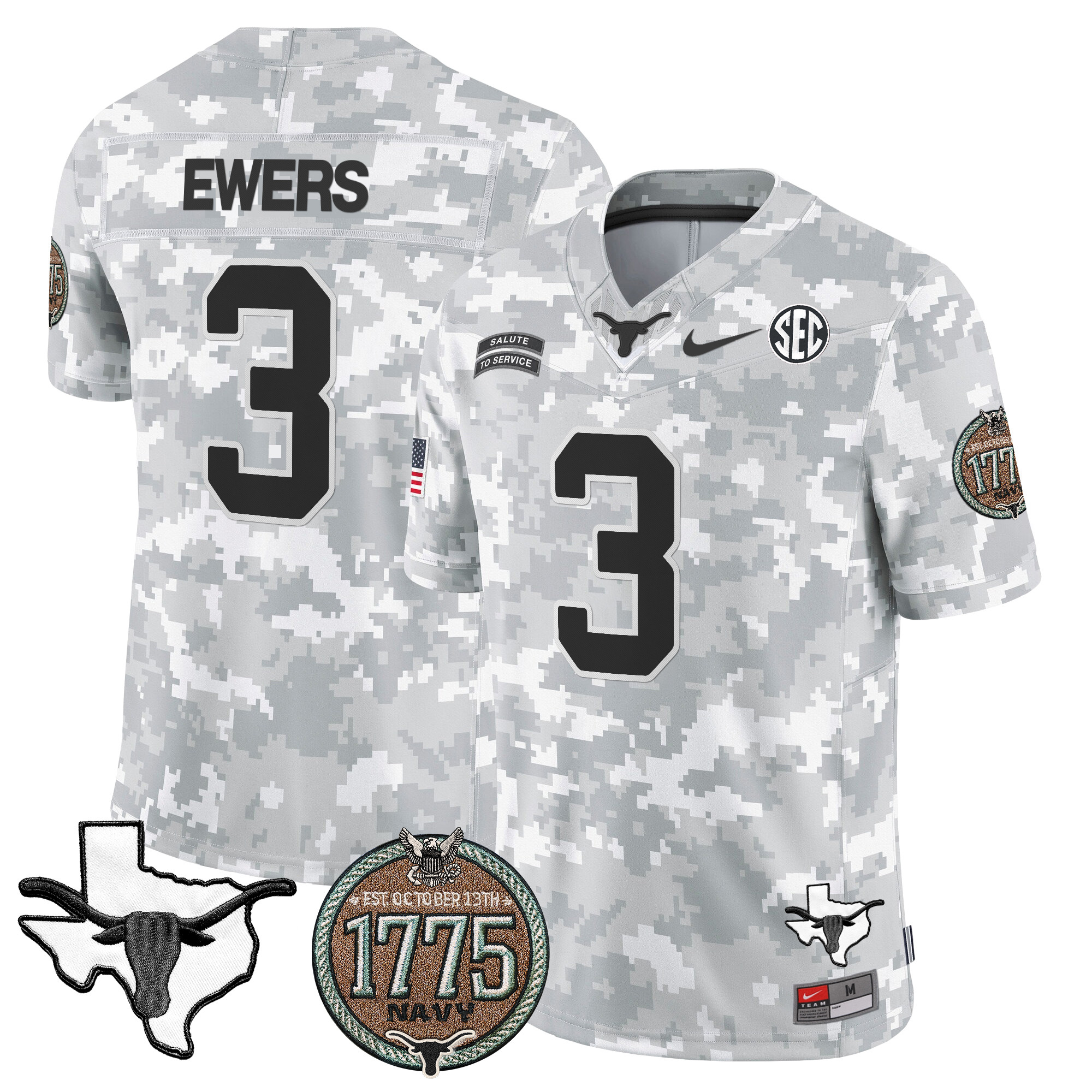 Men's Longhorns 2024 Salute to Service Establishment Year Patch Vapor Limited Jersey - All Stitched