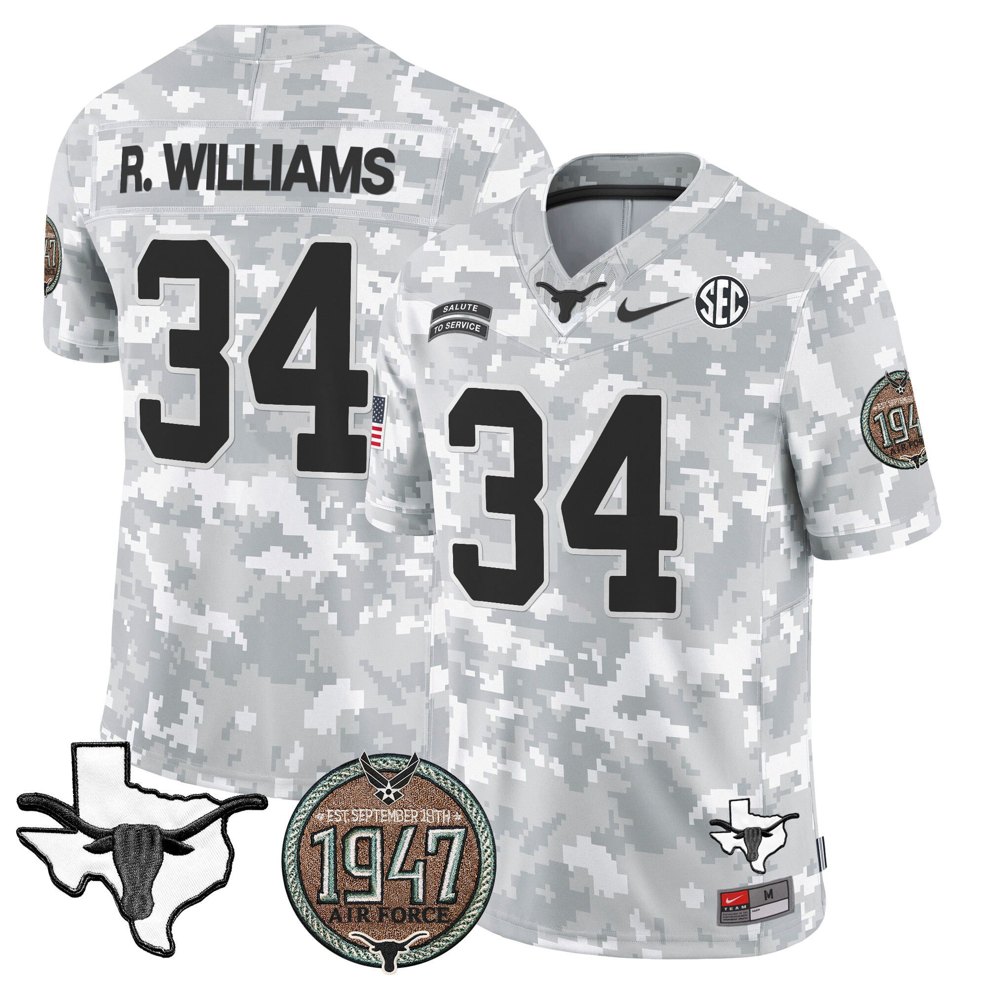 Men's Longhorns 2024 Salute to Service Establishment Year Patch Vapor Limited Jersey - All Stitched