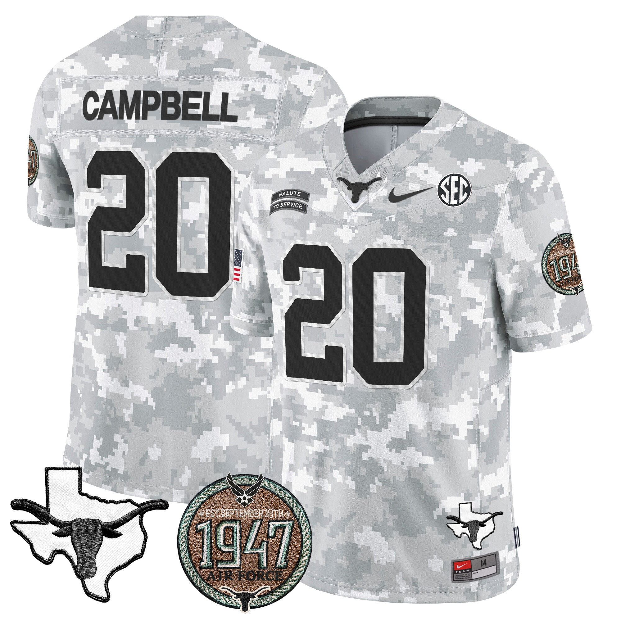 Men's Longhorns 2024 Salute to Service Establishment Year Patch Vapor Limited Jersey - All Stitched