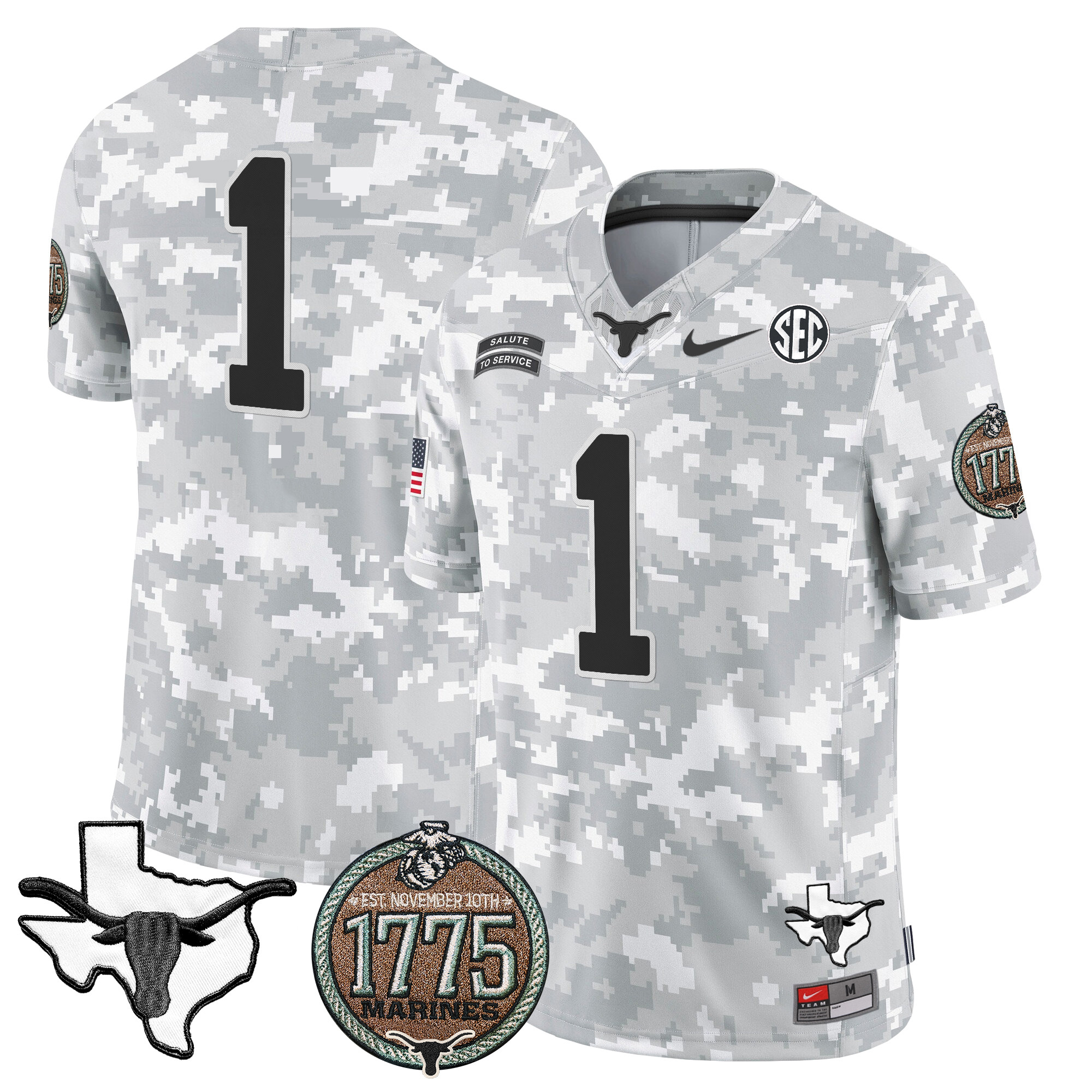 Men's Longhorns 2024 Salute to Service Establishment Year Patch Vapor Limited Jersey - All Stitched
