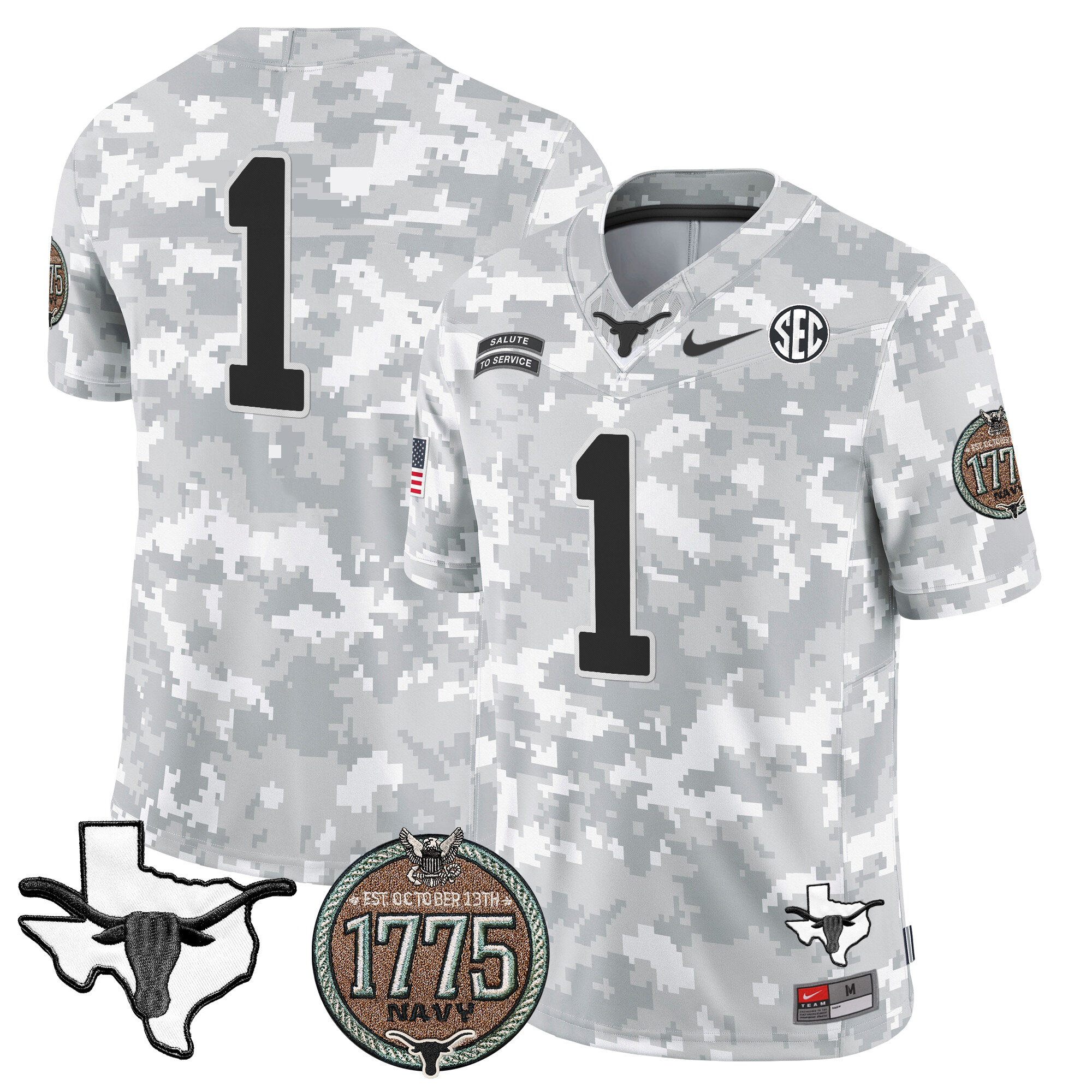 Men's Longhorns 2024 Salute to Service Establishment Year Patch Vapor Limited Jersey - All Stitched