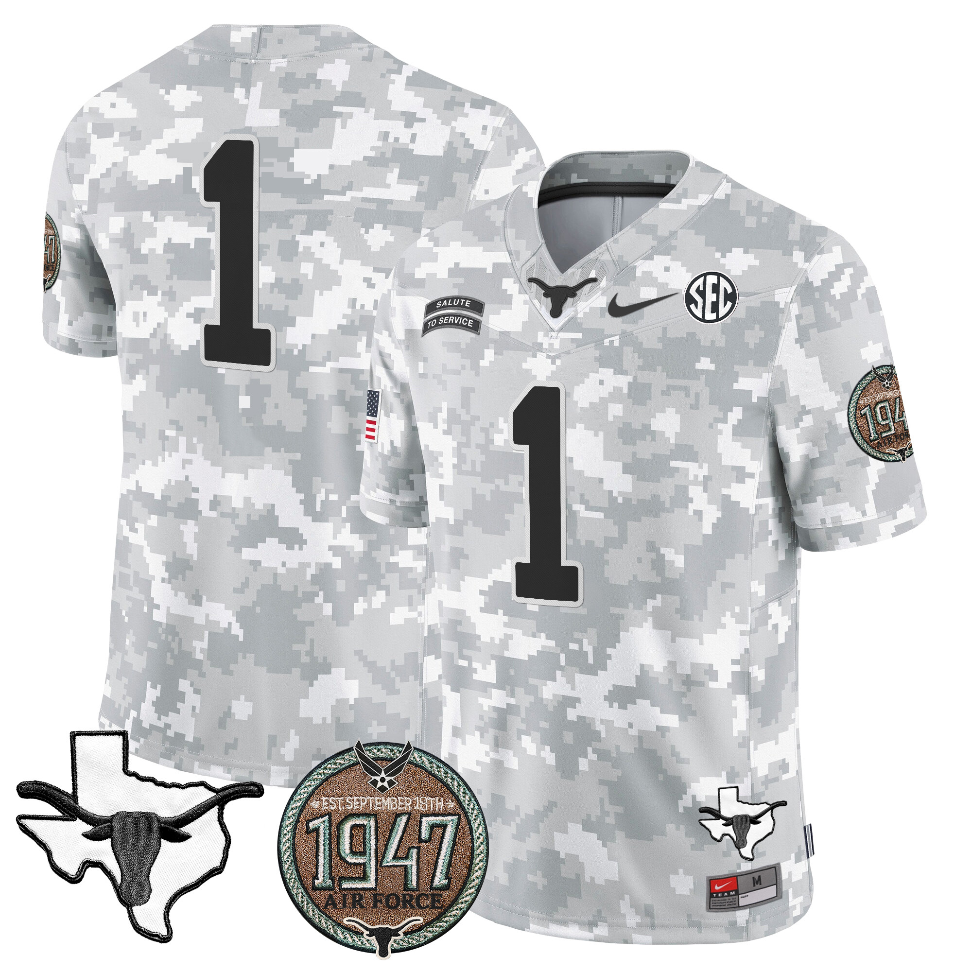 Men's Longhorns 2024 Salute to Service Establishment Year Patch Vapor Limited Jersey - All Stitched