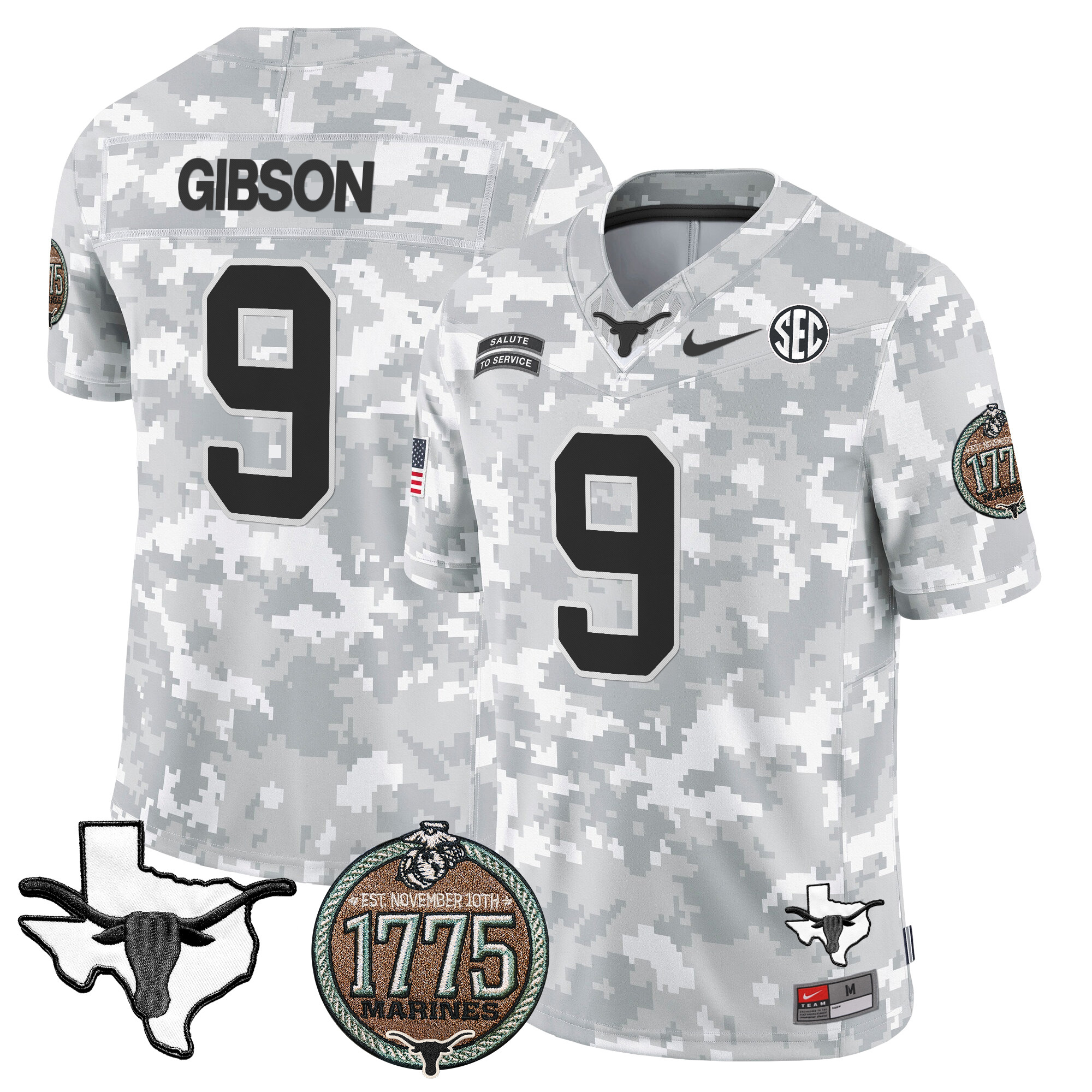 Men's Longhorns 2024 Salute to Service Establishment Year Patch Vapor Limited Jersey - All Stitched