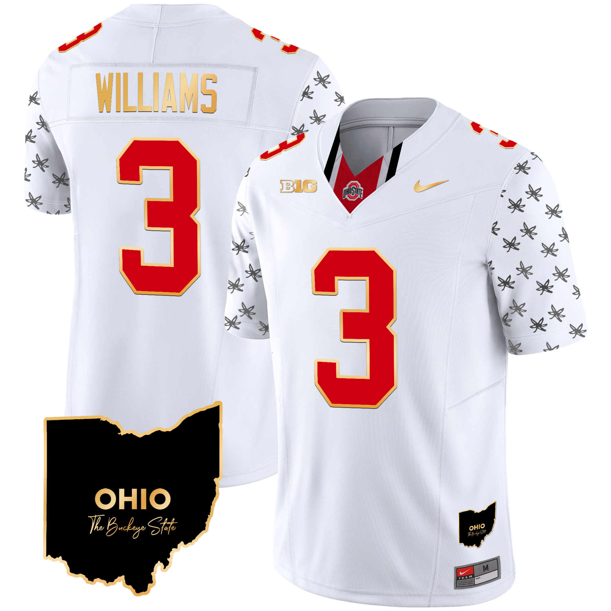 Men's Ohio State Buckeyes 2024 Home Patch Gold Trim Vapor Limited Jersey V2 - All Stitched