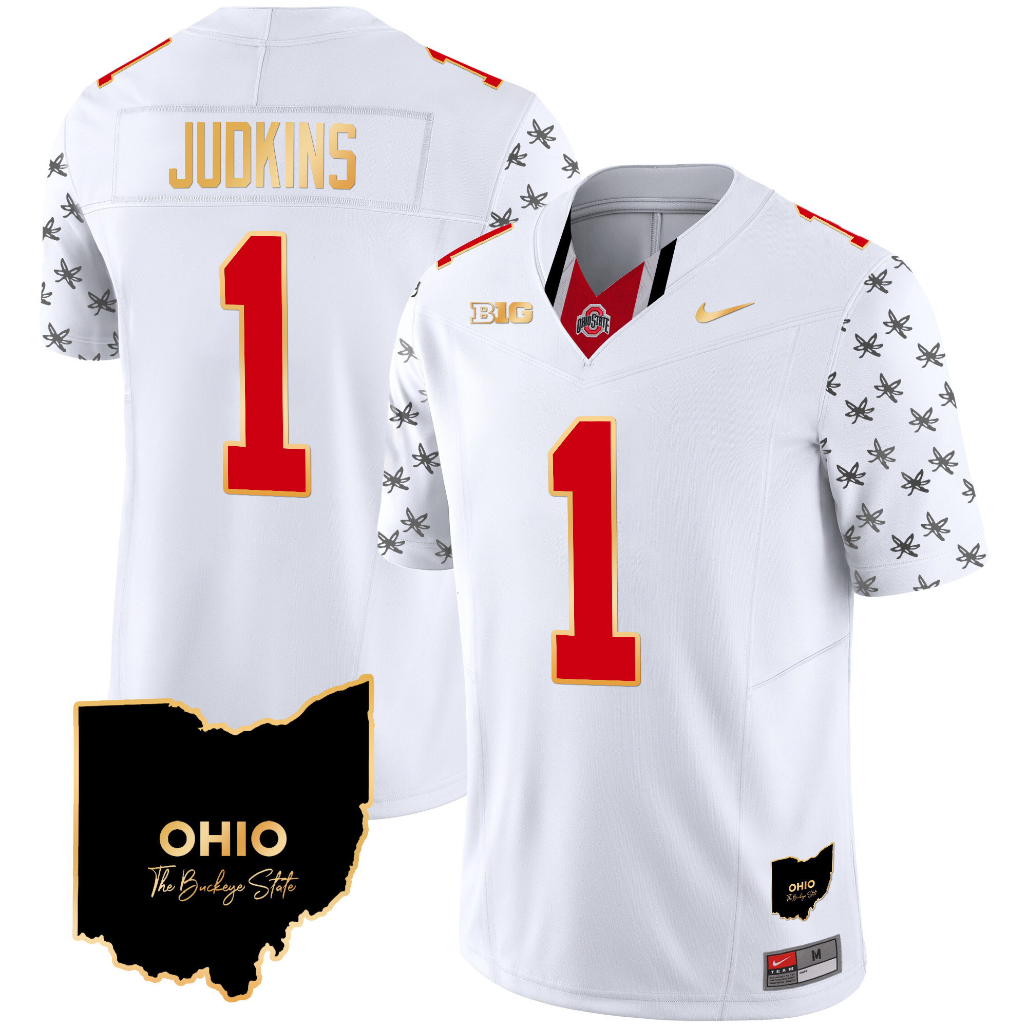 Men's Ohio State Buckeyes 2024 Home Patch Gold Trim Vapor Limited Jersey V2 - All Stitched