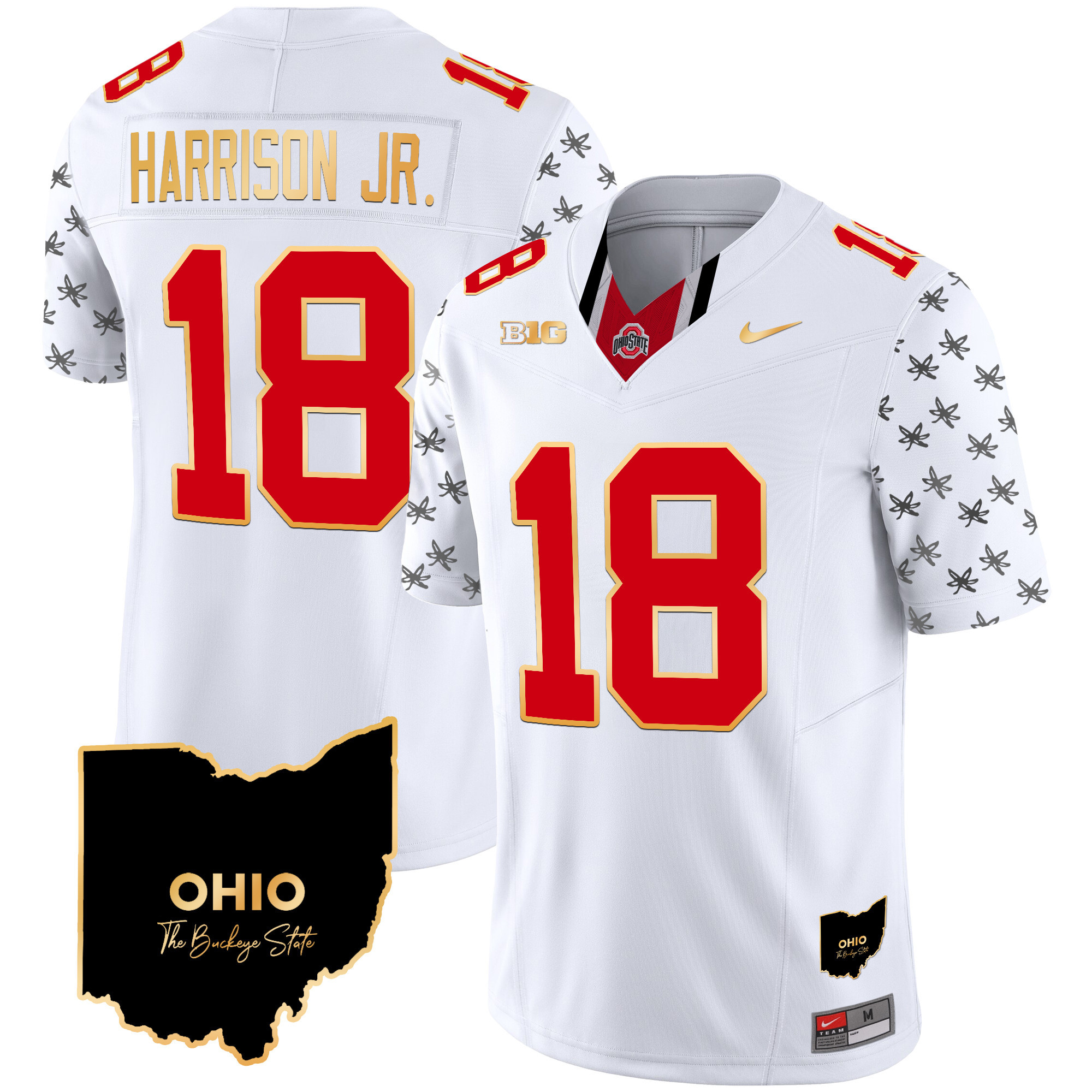 Men's Ohio State Buckeyes 2024 Home Patch Gold Trim Vapor Limited Jersey V2 - All Stitched