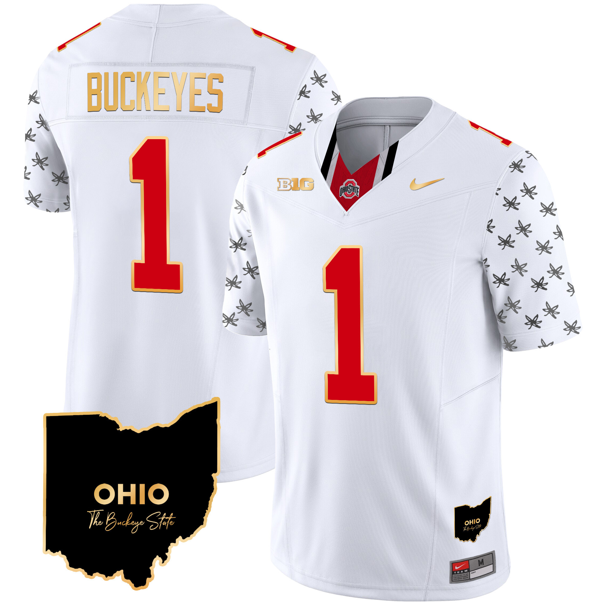 Men's Ohio State Buckeyes 2024 Home Patch Gold Trim Vapor Limited Jersey V2 - All Stitched