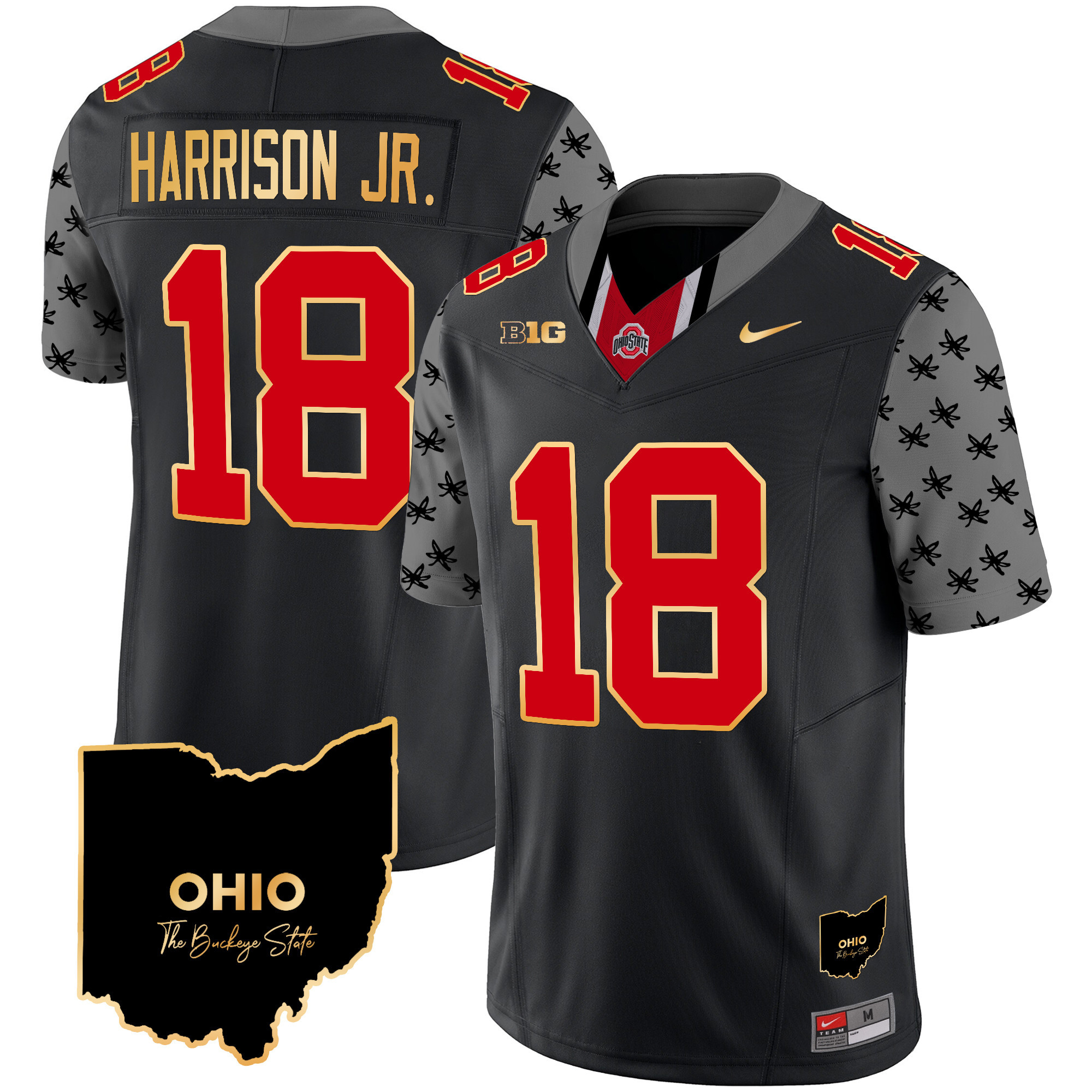 Men's Ohio State Buckeyes 2024 Home Patch Gold Trim Vapor Limited Jersey V2 - All Stitched