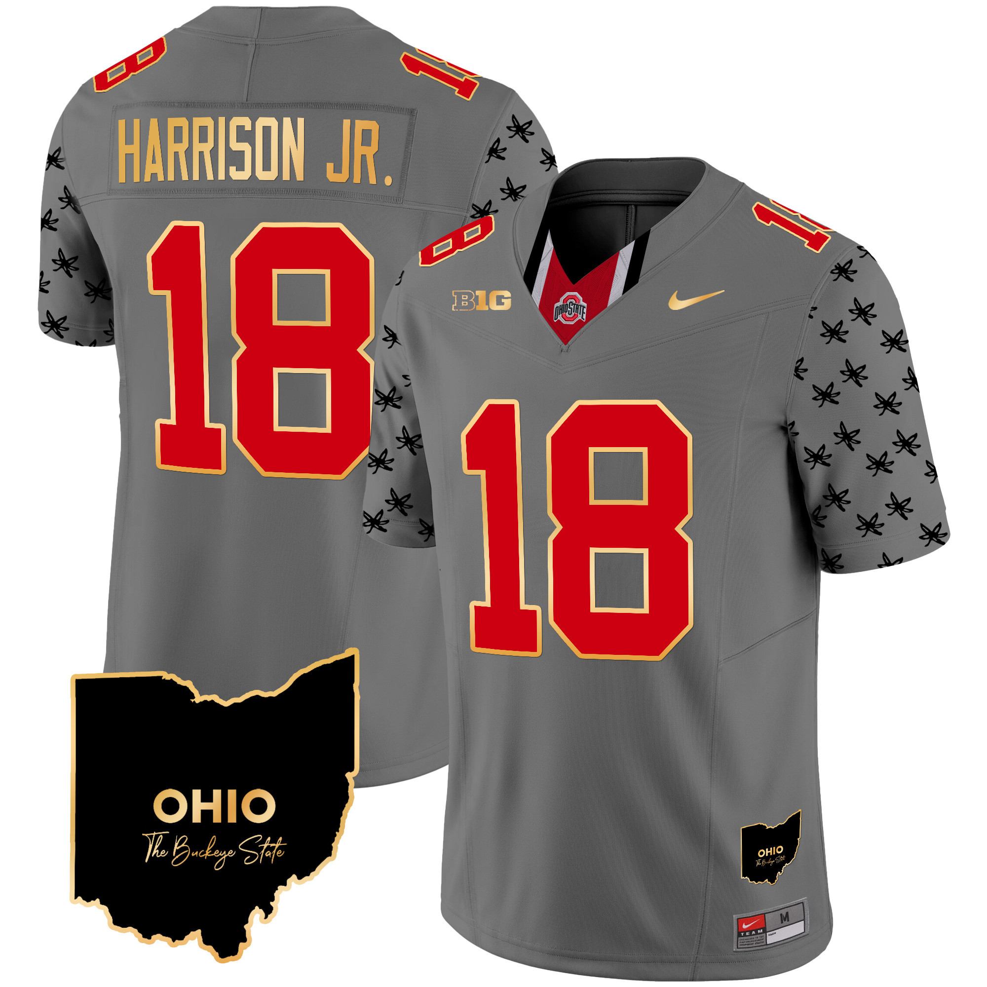 Men's Ohio State Buckeyes 2024 Home Patch Gold Trim Vapor Limited Jersey V2 - All Stitched