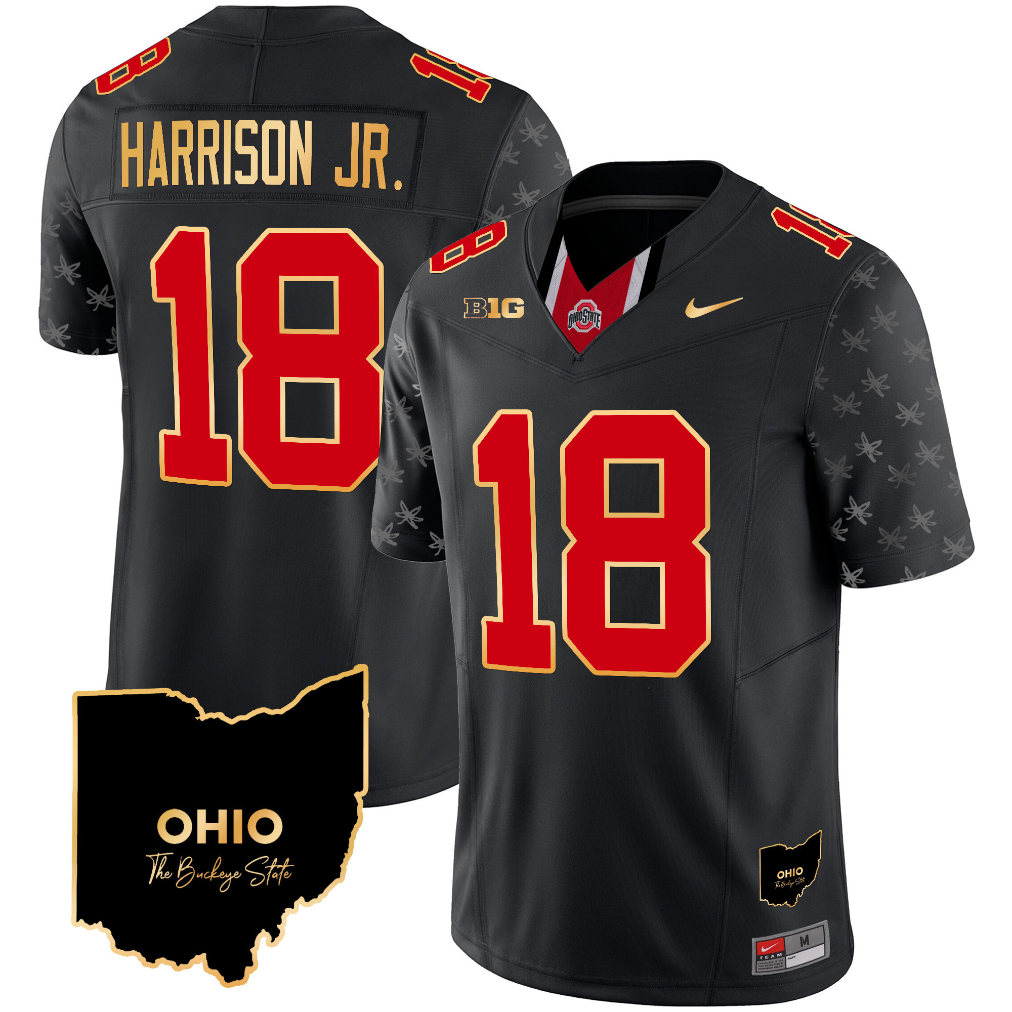 Men's Ohio State Buckeyes 2024 Home Patch Gold Trim Vapor Limited Jersey V2 - All Stitched
