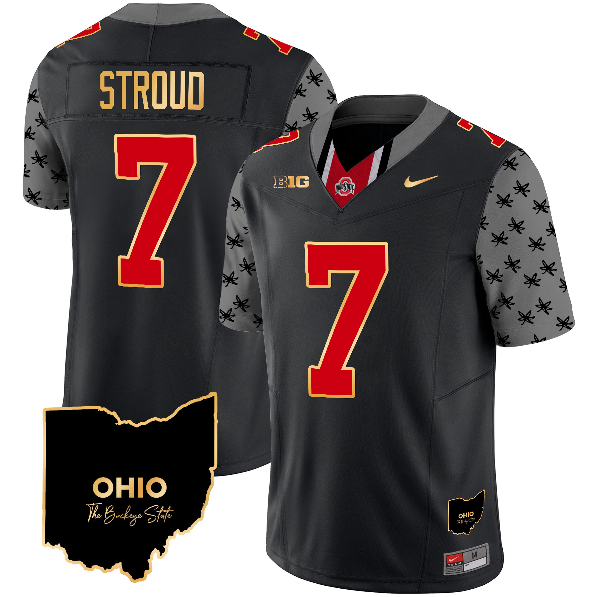Men's Ohio State Buckeyes 2024 Home Patch Gold Trim Vapor Limited Jersey V2 - All Stitched