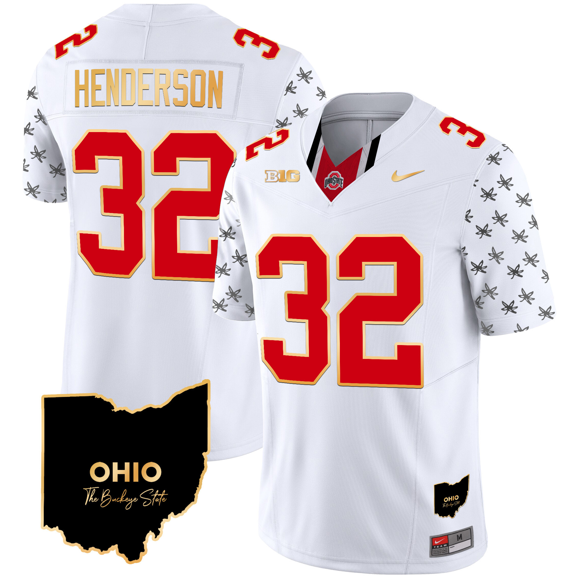Men's Ohio State Buckeyes 2024 Home Patch Gold Trim Vapor Limited Jersey V2 - All Stitched