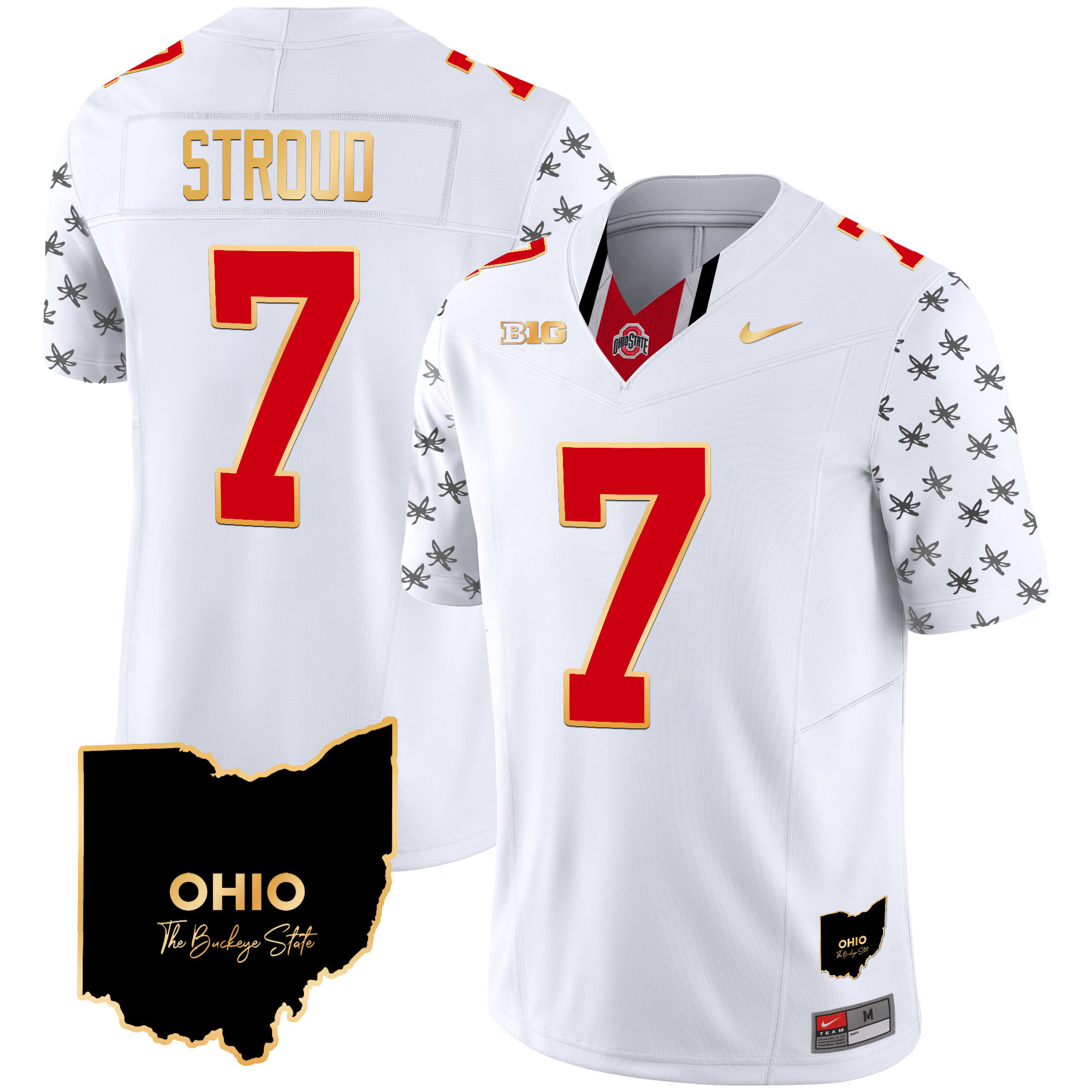 Men's Ohio State Buckeyes 2024 Home Patch Gold Trim Vapor Limited Jersey V2 - All Stitched