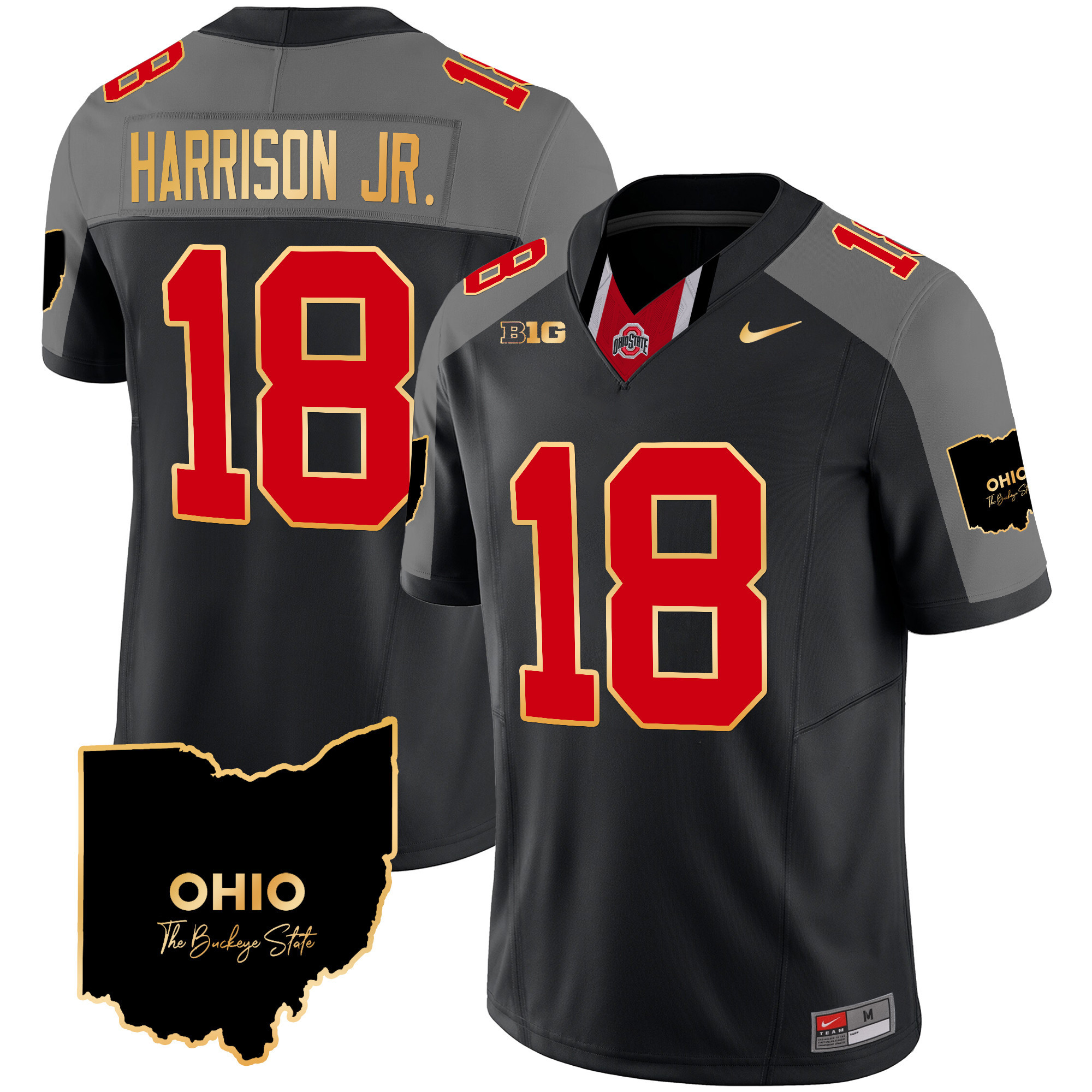 Men's Ohio State Buckeyes 2024 Home Patch Gold Trim Vapor Limited Jersey V2 - All Stitched