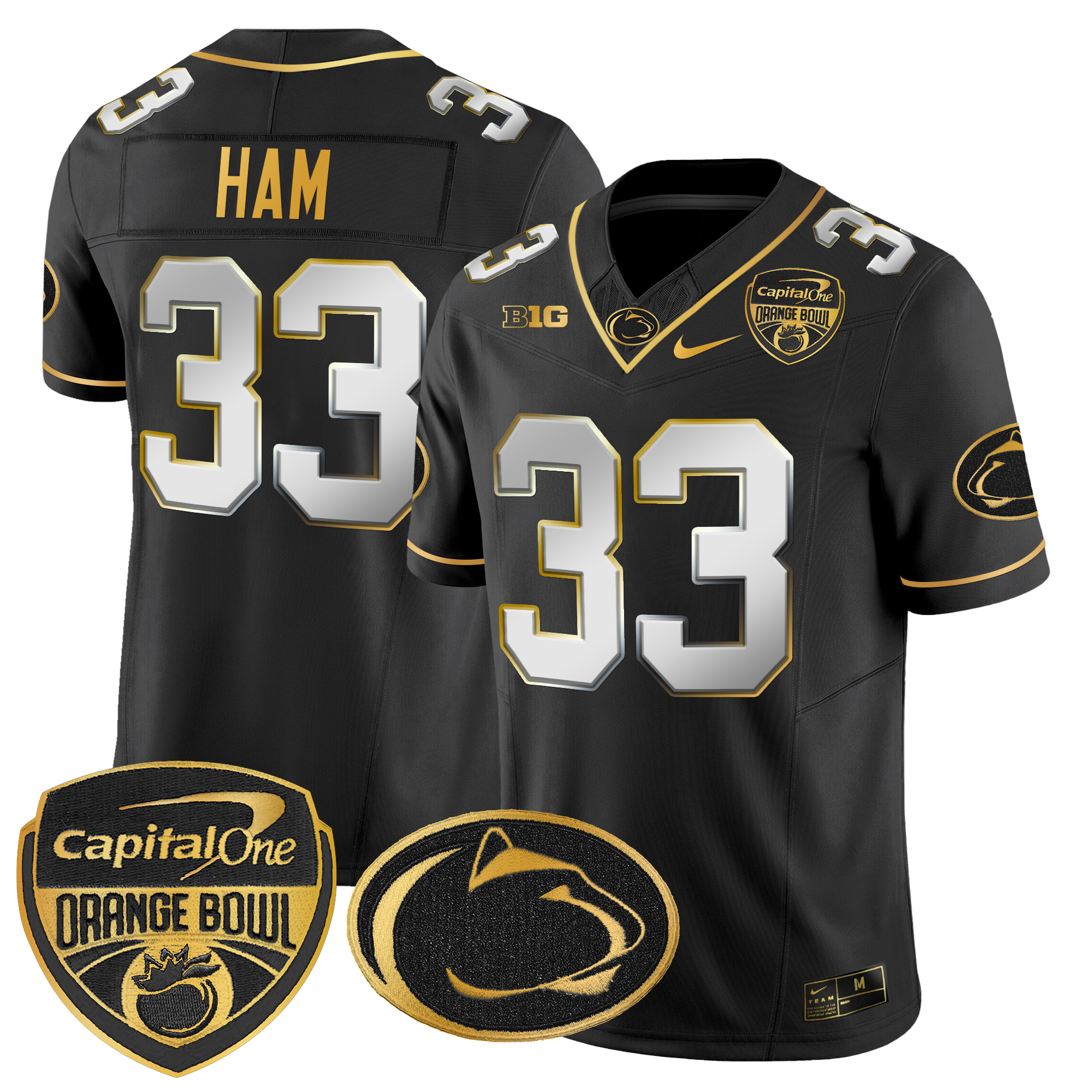 Men's Penn State Nittany Lions Orange Bowl Patch Gold Vapor Limited Jersey - All Stitched