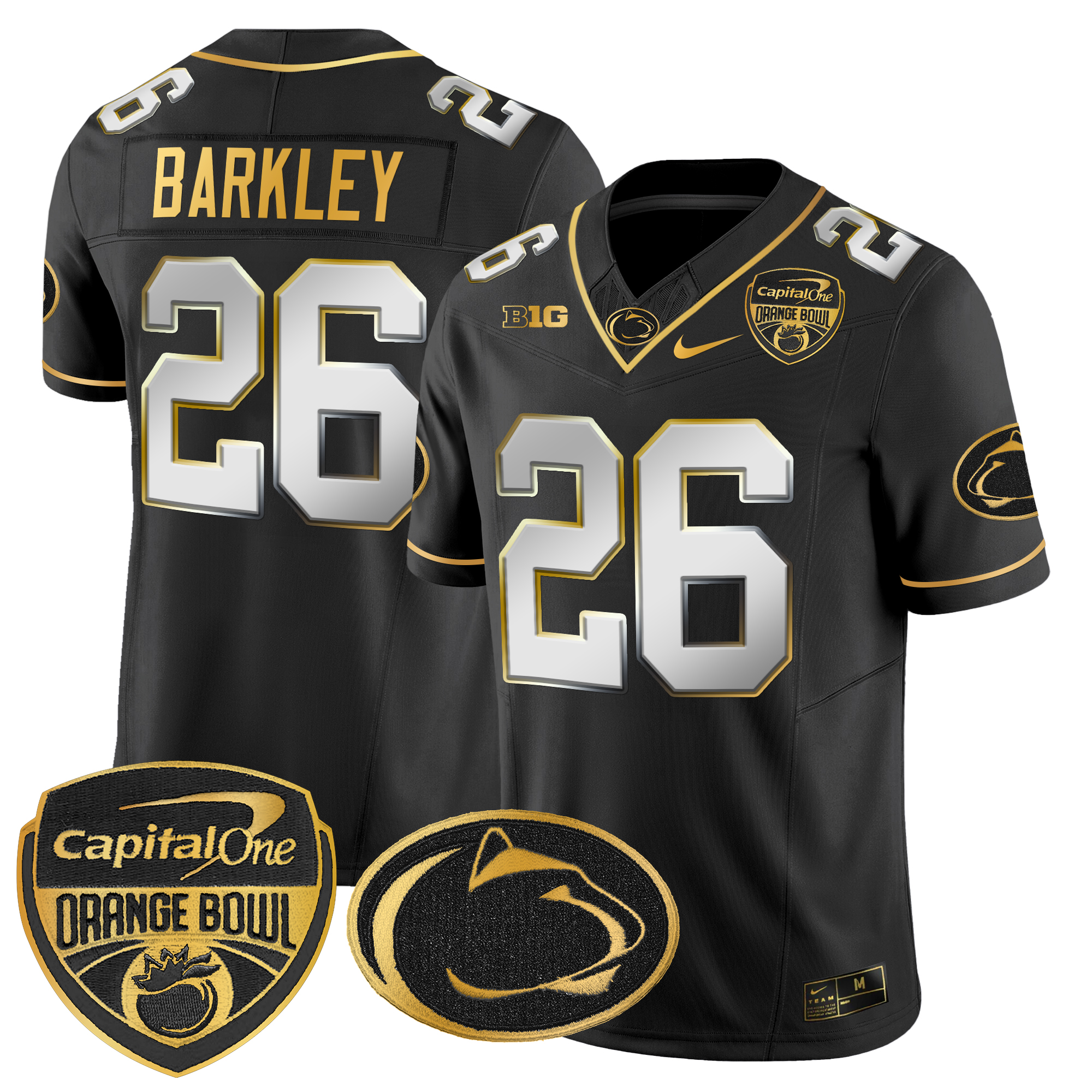 Men's Penn State Nittany Lions Orange Bowl Patch Gold Vapor Limited Jersey - All Stitched
