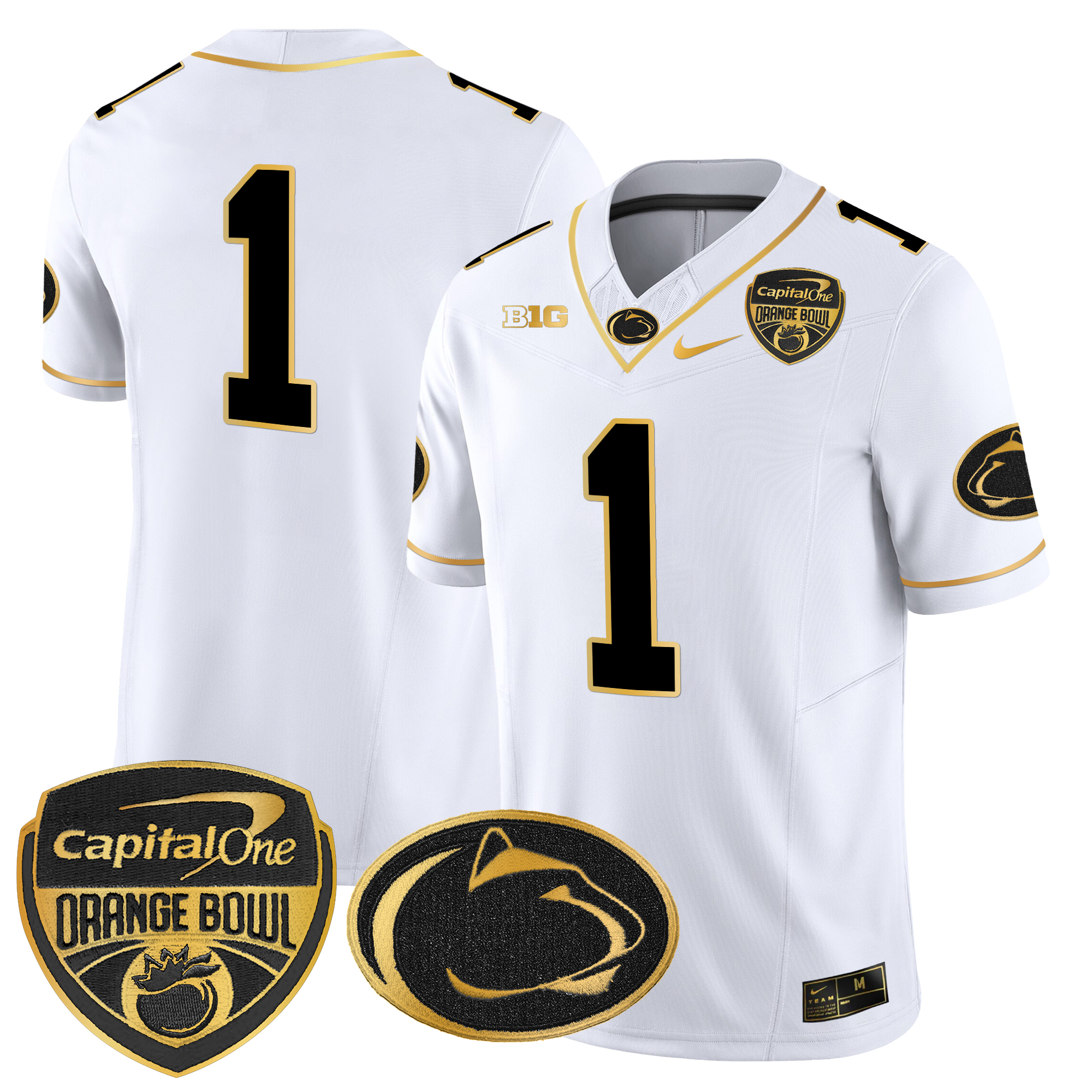 Men's Penn State Nittany Lions Orange Bowl Patch Gold Vapor Limited Jersey - All Stitched