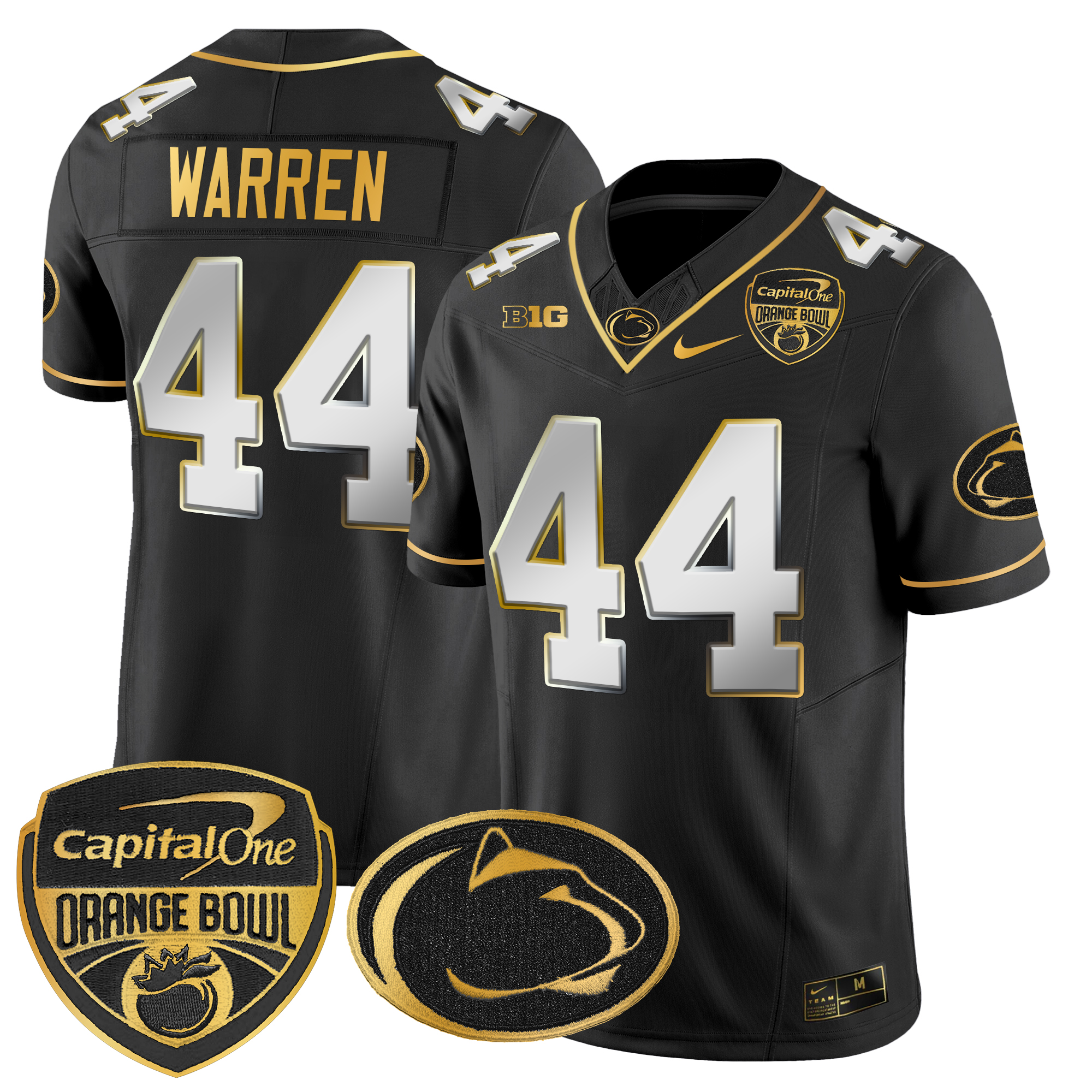 Men's Penn State Nittany Lions Orange Bowl Patch Gold Vapor Limited Jersey - All Stitched