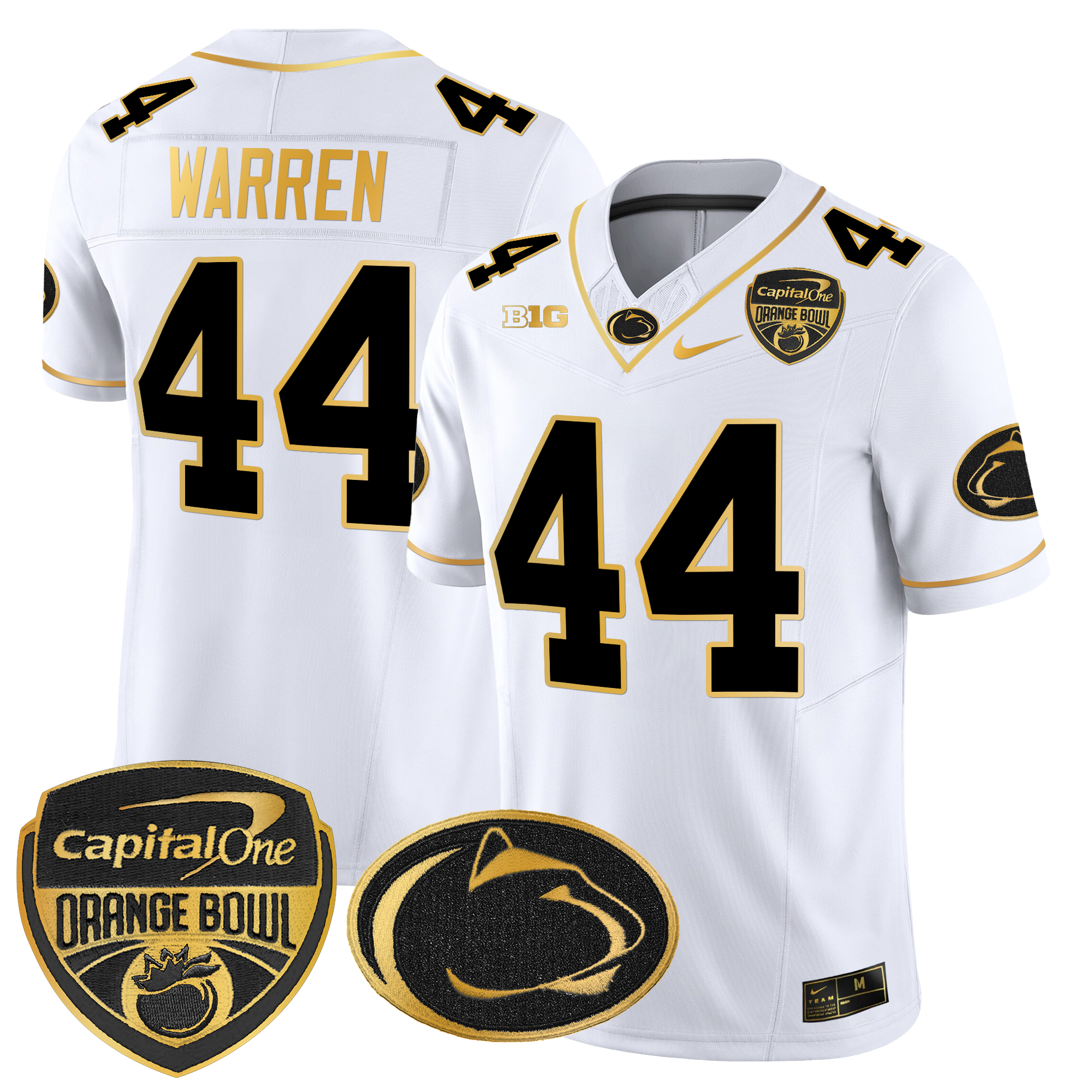 Men's Penn State Nittany Lions Orange Bowl Patch Gold Vapor Limited Jersey - All Stitched