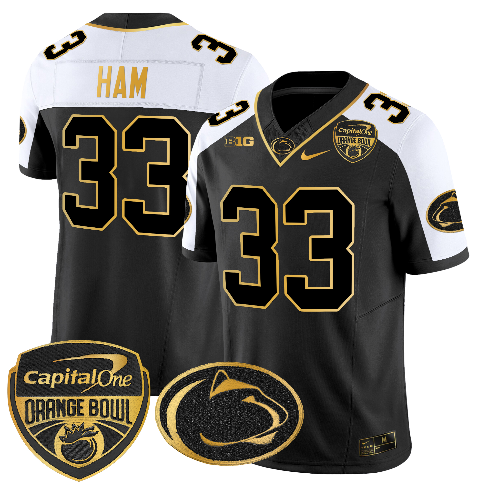 Men's Penn State Nittany Lions Orange Bowl Patch Gold Vapor Limited Jersey - All Stitched