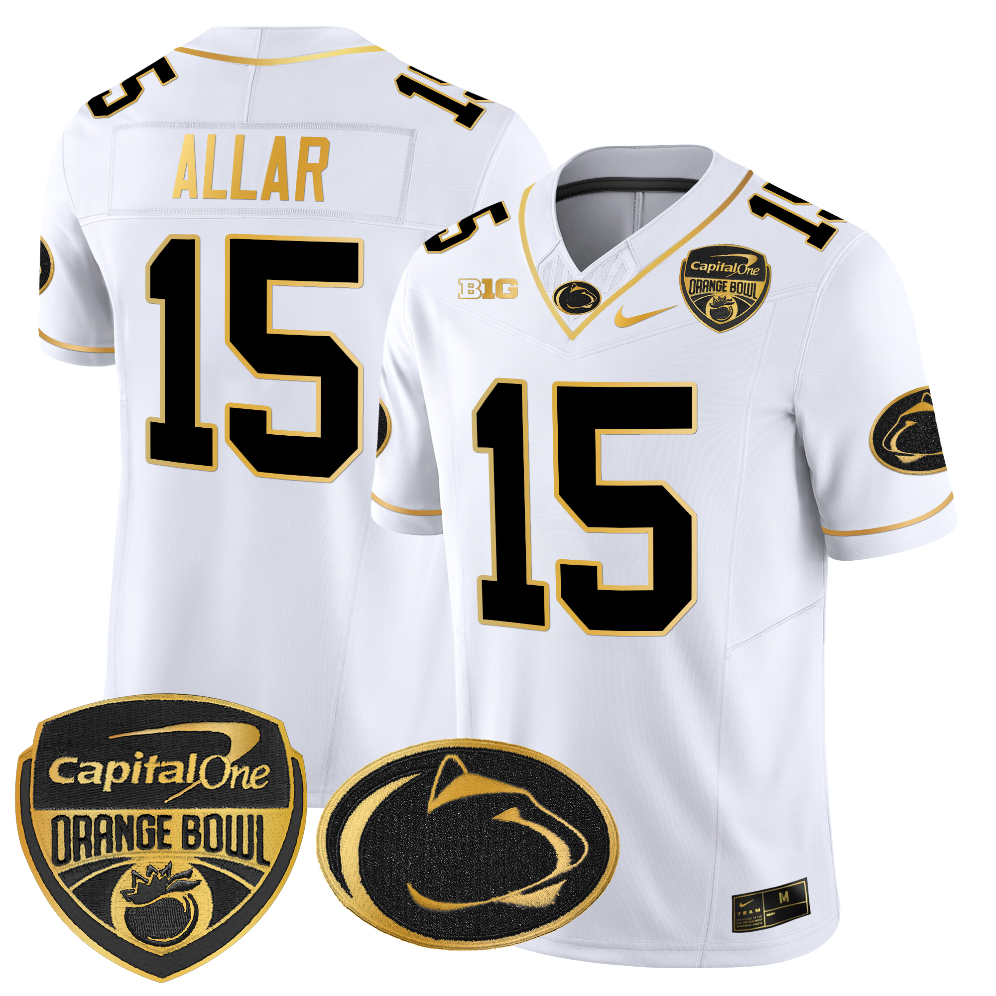 Men's Penn State Nittany Lions Orange Bowl Patch Gold Vapor Limited Jersey - All Stitched
