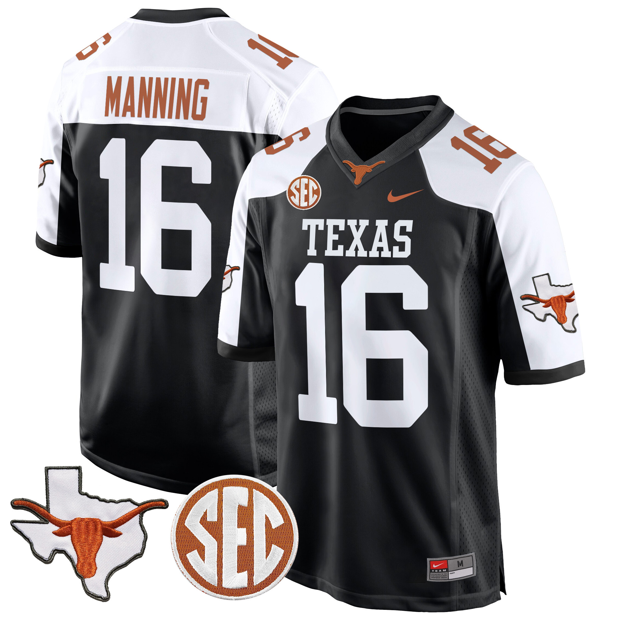 Men's Texas Longhorns State Map & Sec Patch Game Jersey - All Stitched