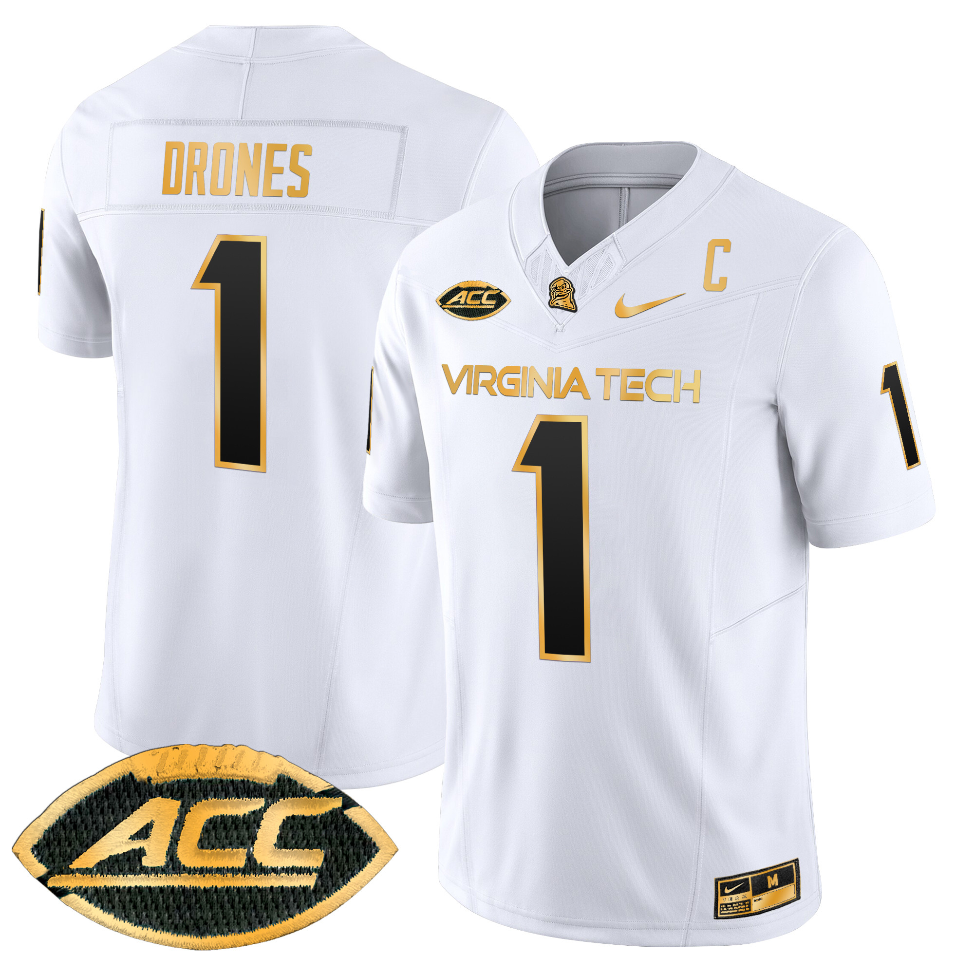 Men's Virginia Tech Hokies 2024 Gold Vapor Limited Jersey - All Stitched