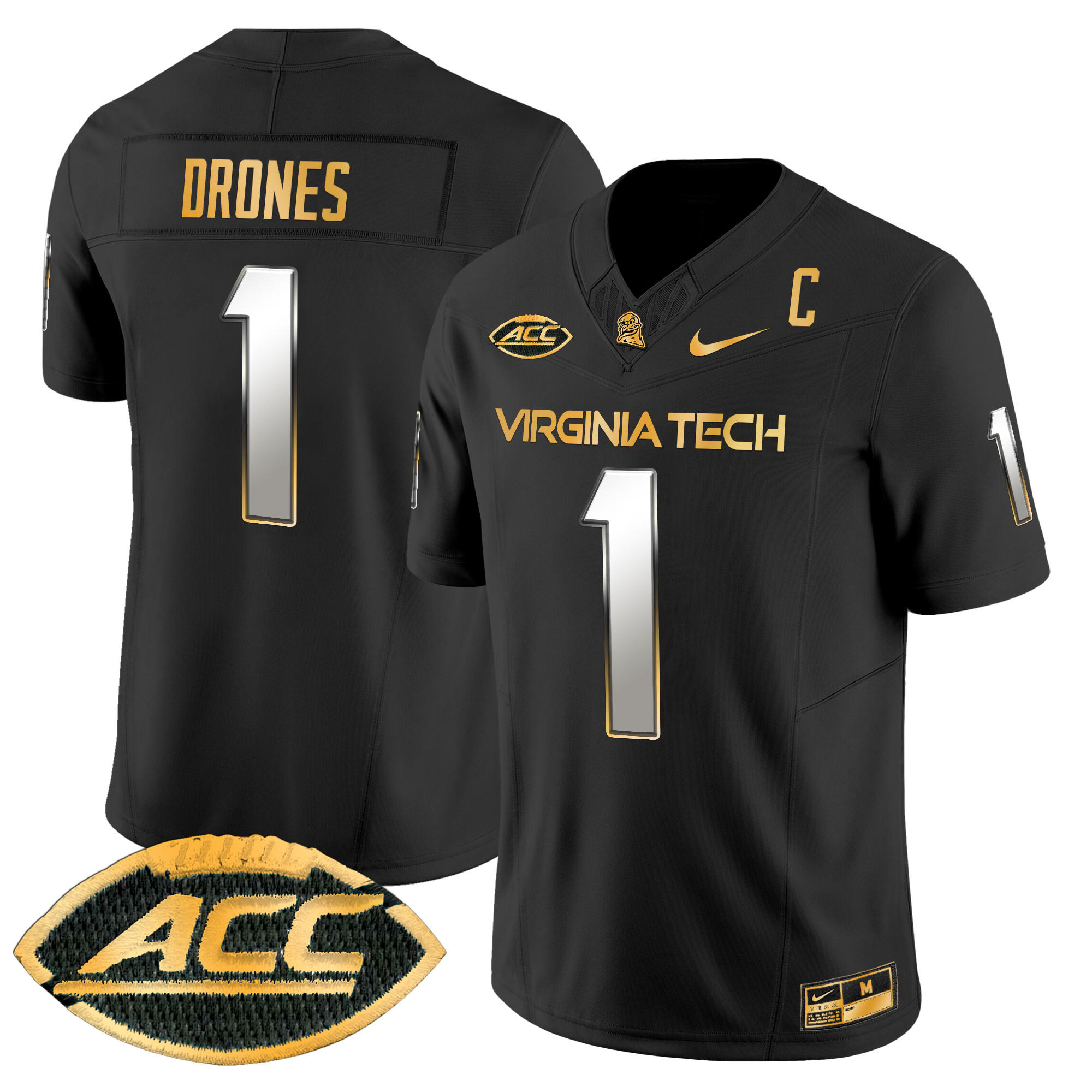 Men's Virginia Tech Hokies 2024 Gold Vapor Limited Jersey - All Stitched