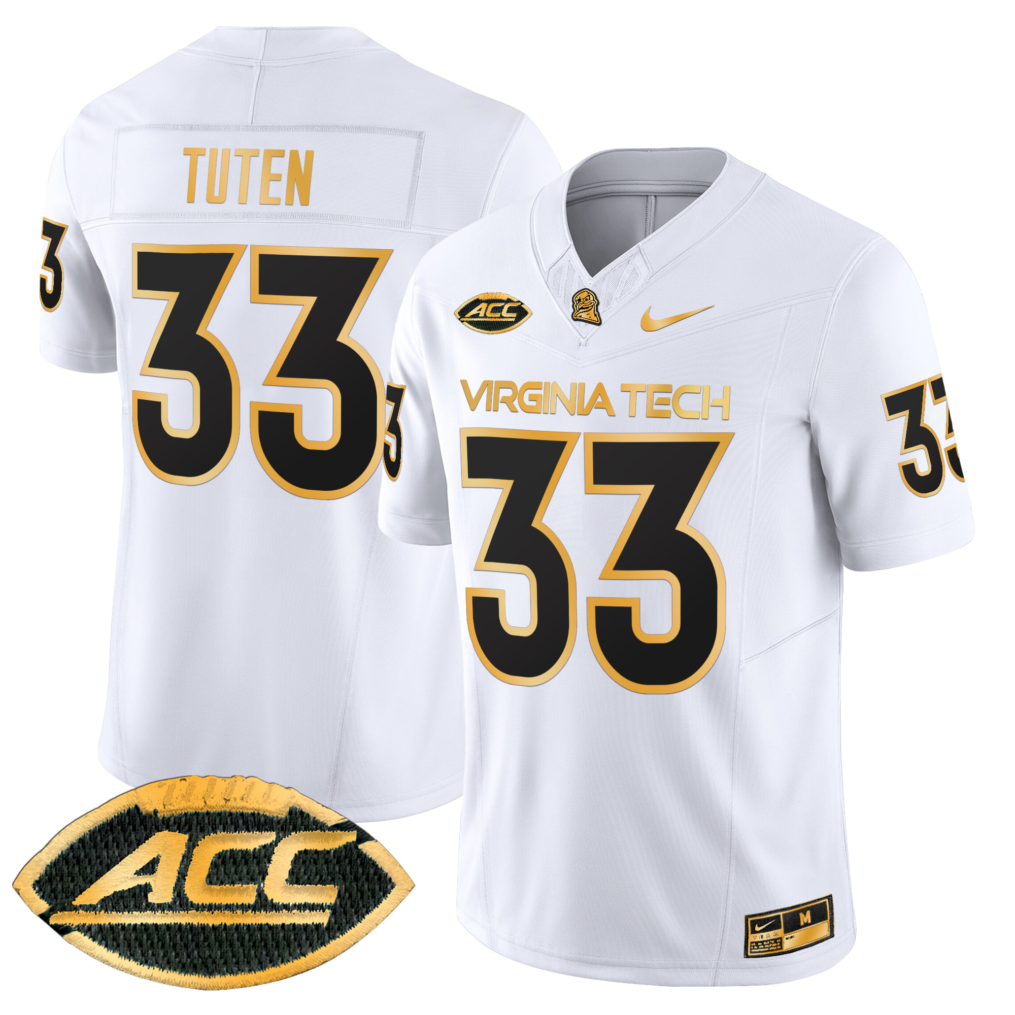 Men's Virginia Tech Hokies 2024 Gold Vapor Limited Jersey - All Stitched