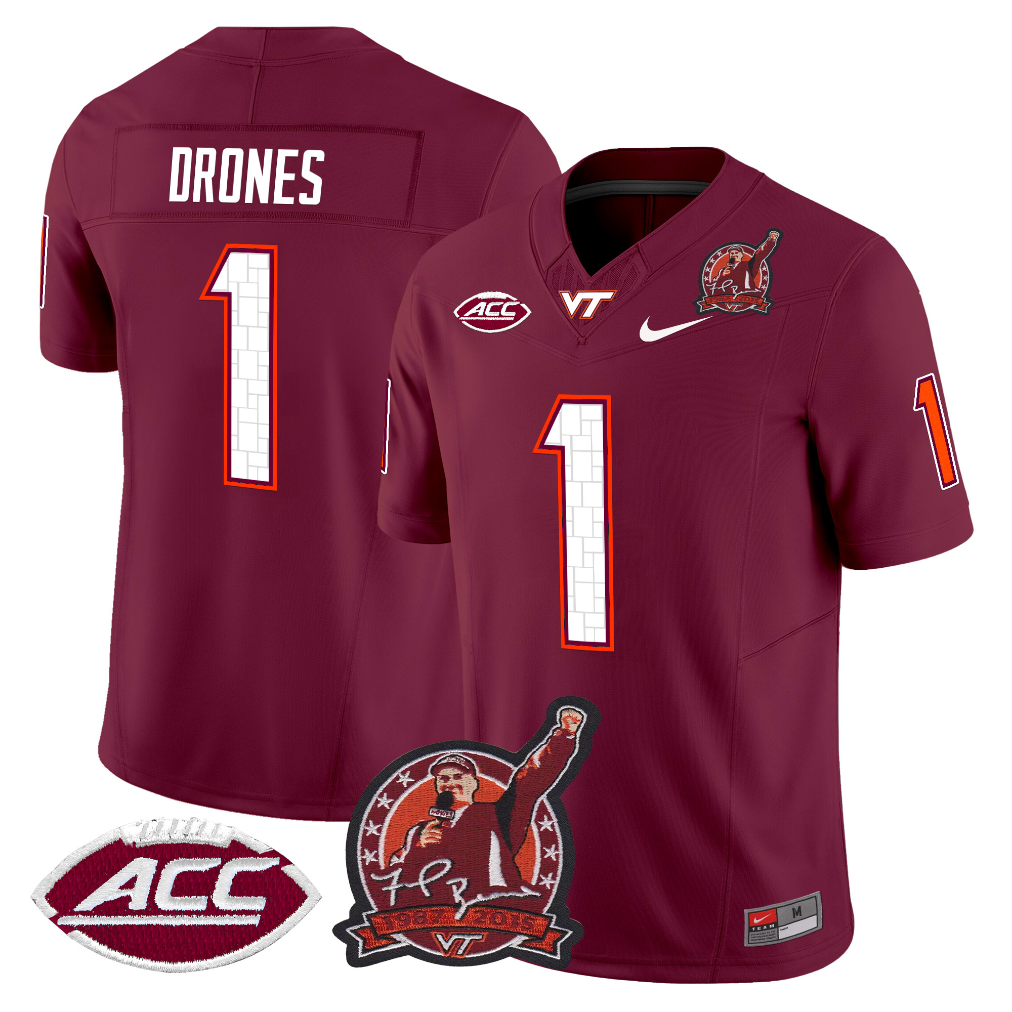 Men's Virginia Tech Hokies Coach Frank Beamer Patch 2024 Vapor Limited Jersey V2 - All Stitched