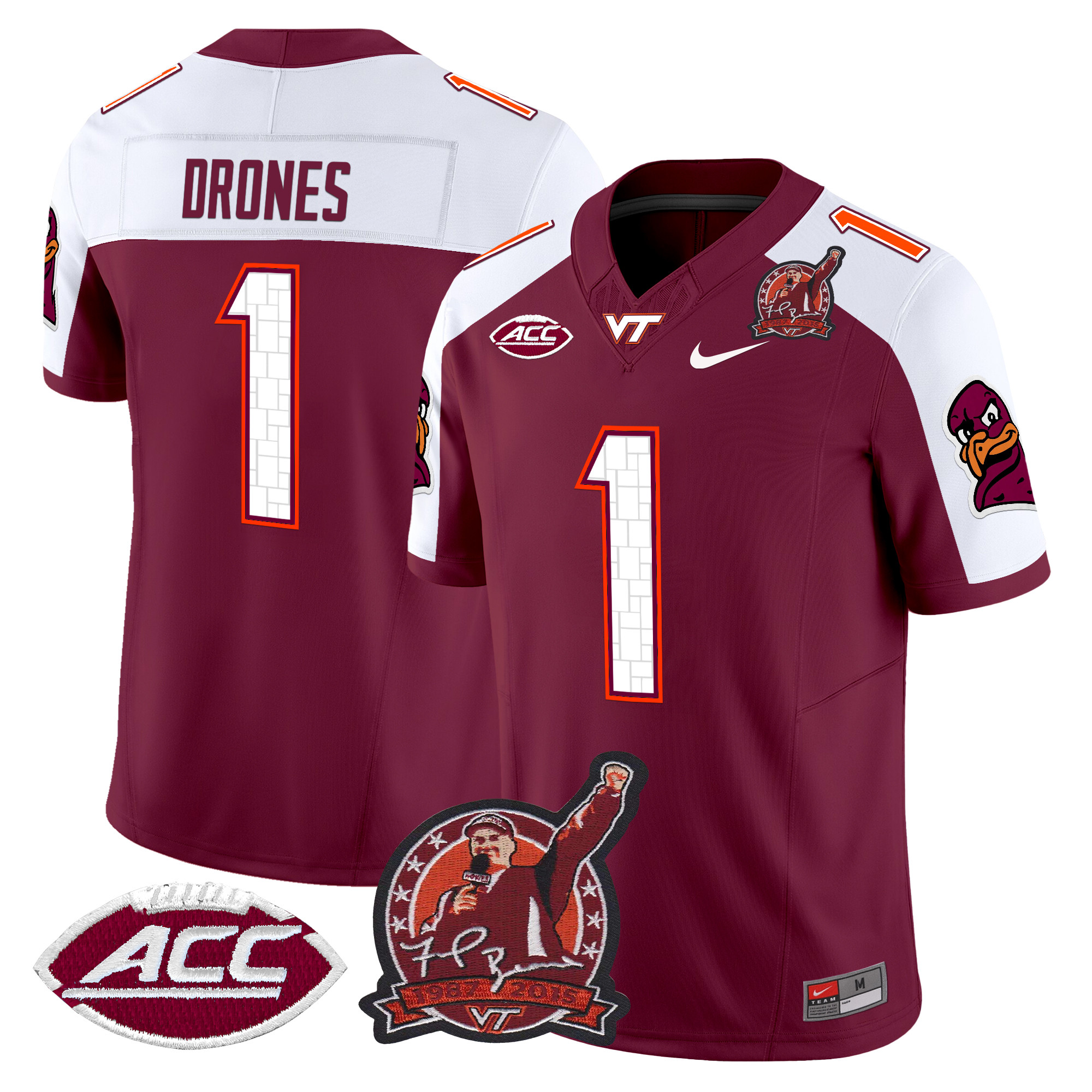 Men's Virginia Tech Hokies Coach Frank Beamer Patch 2024 Vapor Limited Jersey V2 - All Stitched