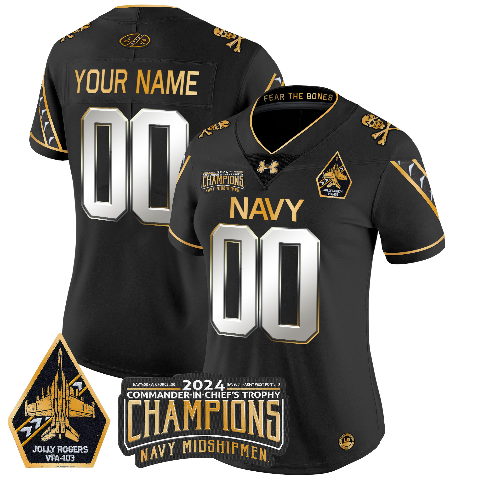 Navy Midshipmen 2024 Commander-In-Chief's Trophy Champions Patch Gold Vapor Limited Custom Jersey - All Stitched