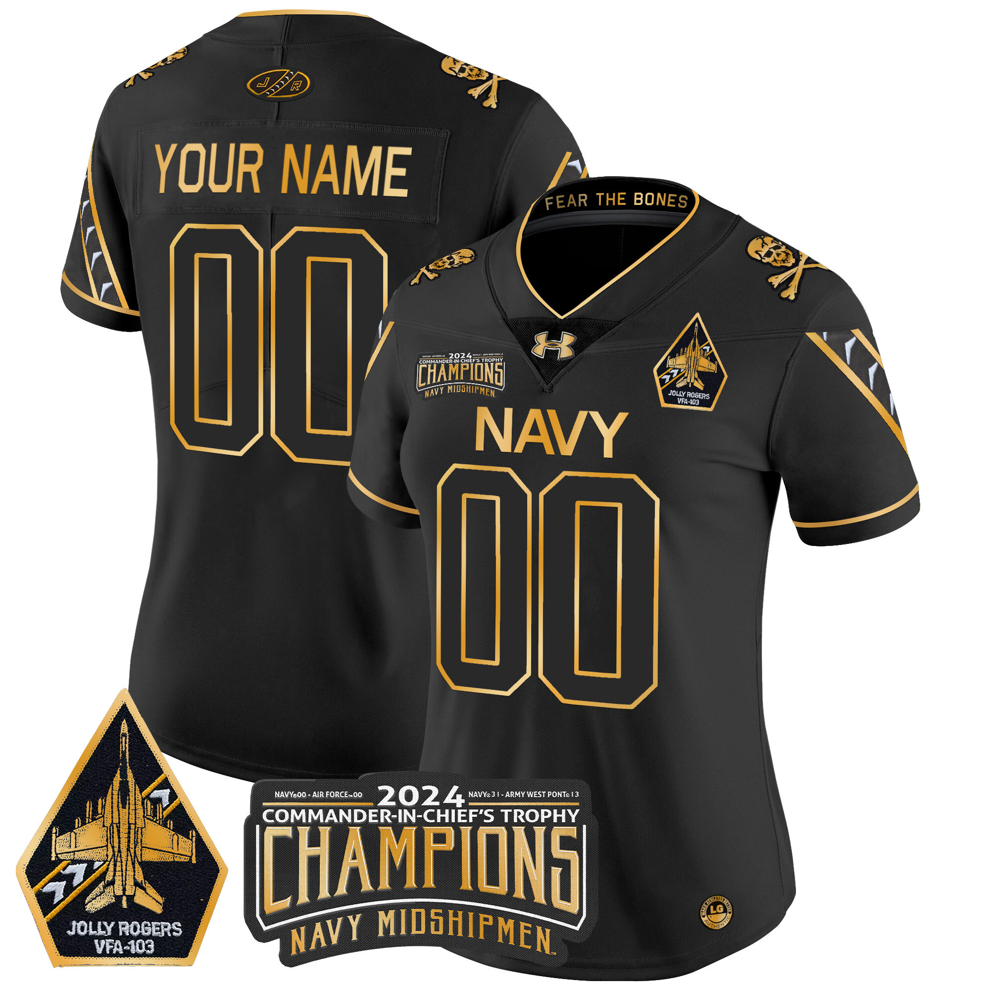 Navy Midshipmen 2024 Commander-In-Chief's Trophy Champions Patch Gold Vapor Limited Custom Jersey - All Stitched
