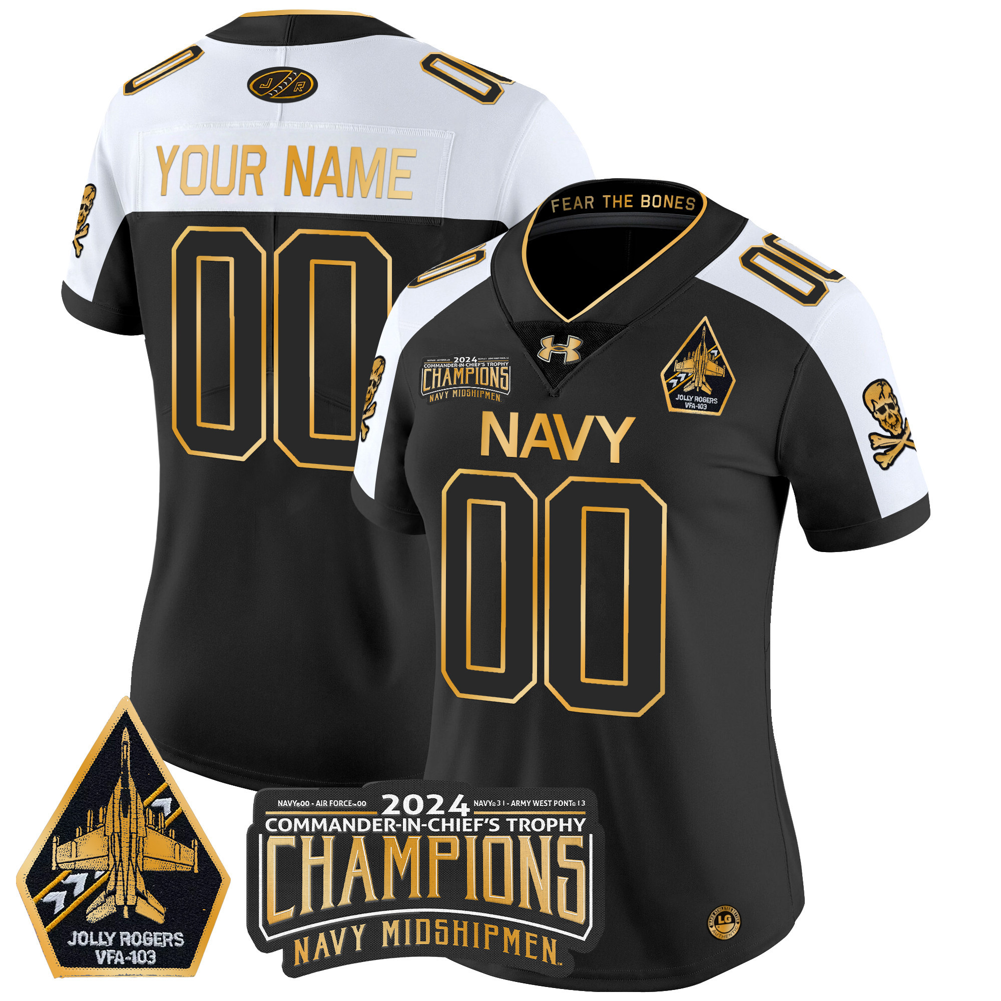 Navy Midshipmen 2024 Commander-In-Chief's Trophy Champions Patch Gold Vapor Limited Custom Jersey - All Stitched