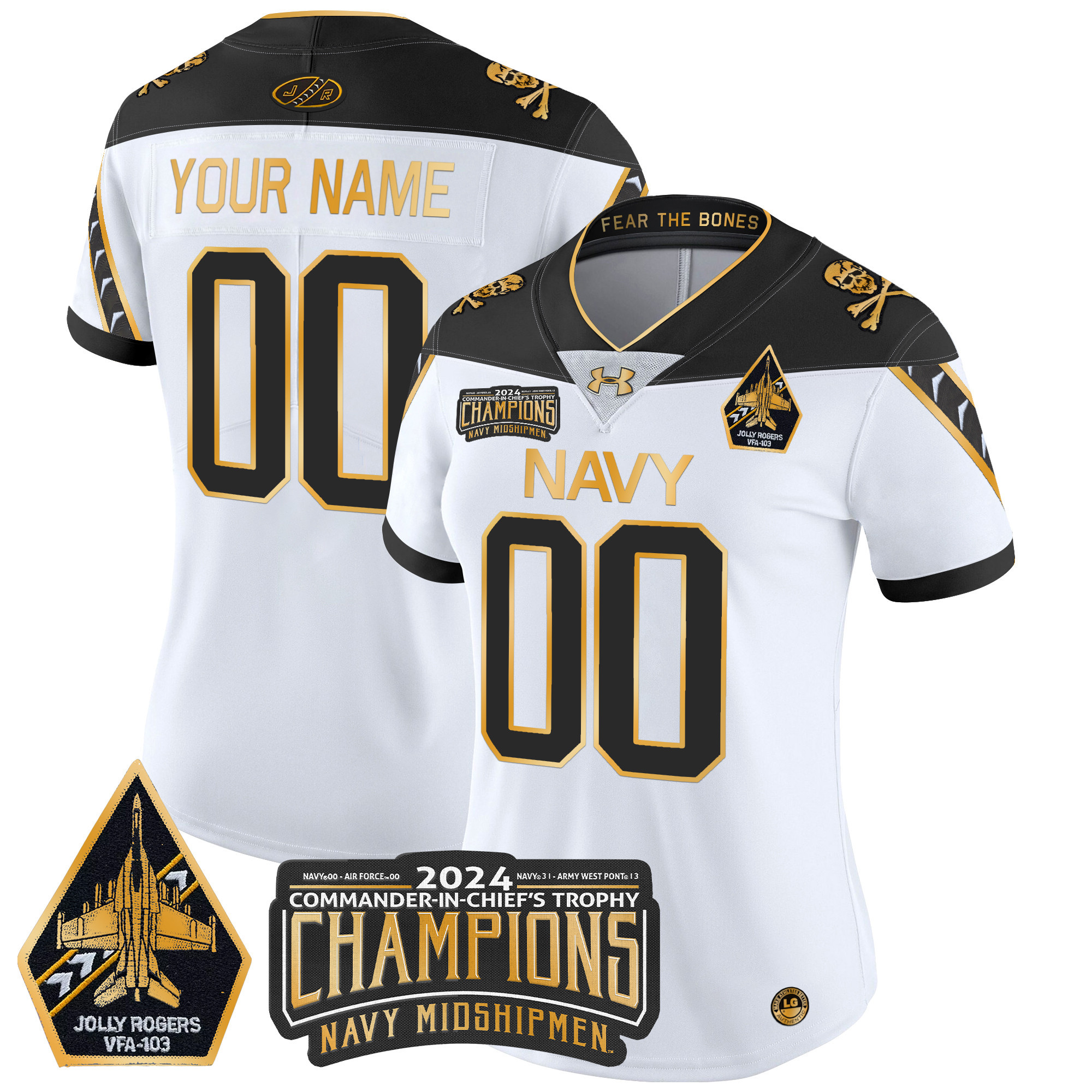 Navy Midshipmen 2024 Commander-In-Chief's Trophy Champions Patch Gold Vapor Limited Custom Jersey - All Stitched