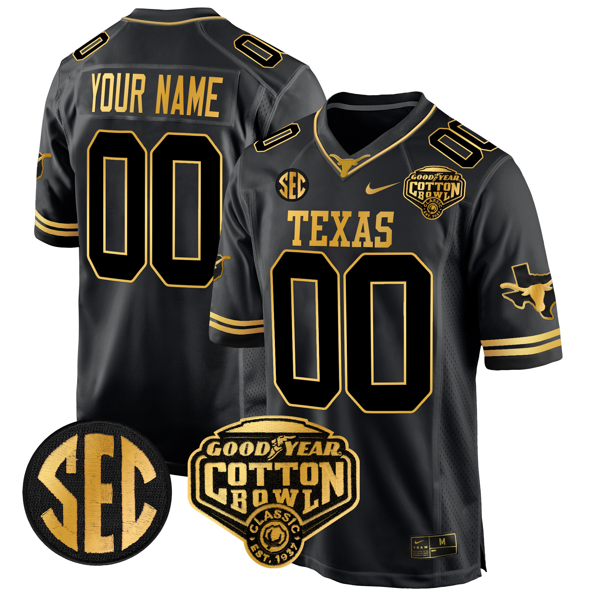 Texas Longhorns Cotton Bowl Patch Gold Game Custom Jersey - All Stitched