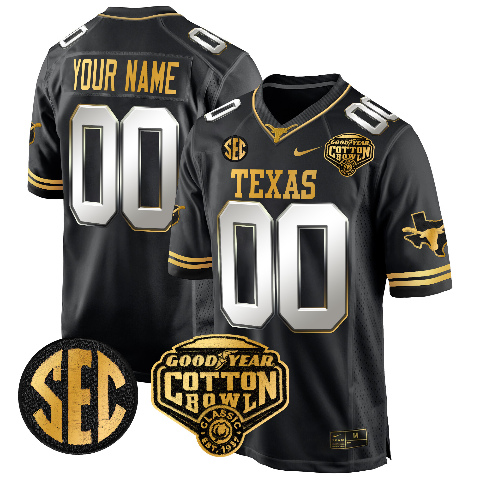 Texas Longhorns Cotton Bowl Patch Gold Game Custom Jersey - All Stitched