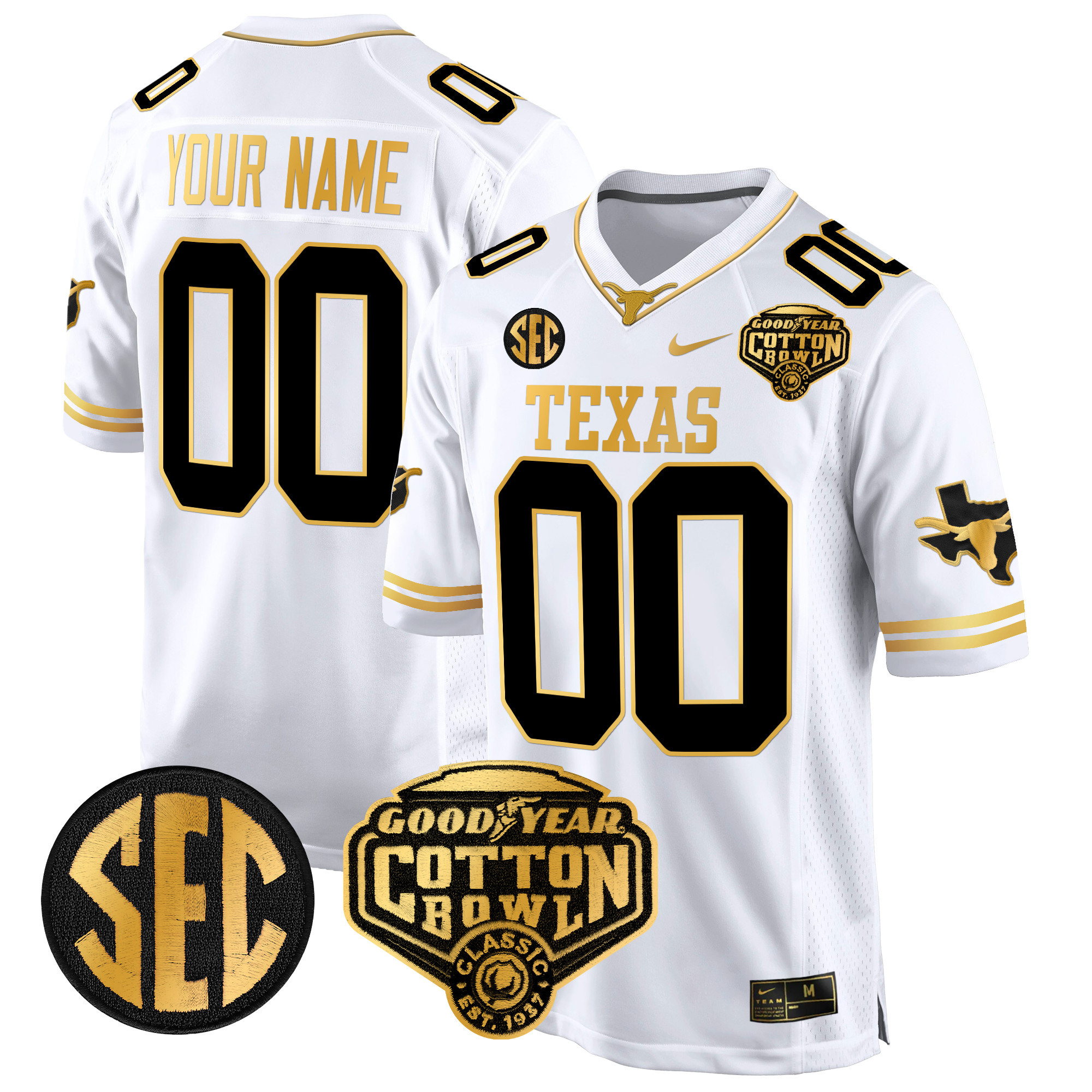 Texas Longhorns Cotton Bowl Patch Gold Game Custom Jersey - All Stitched
