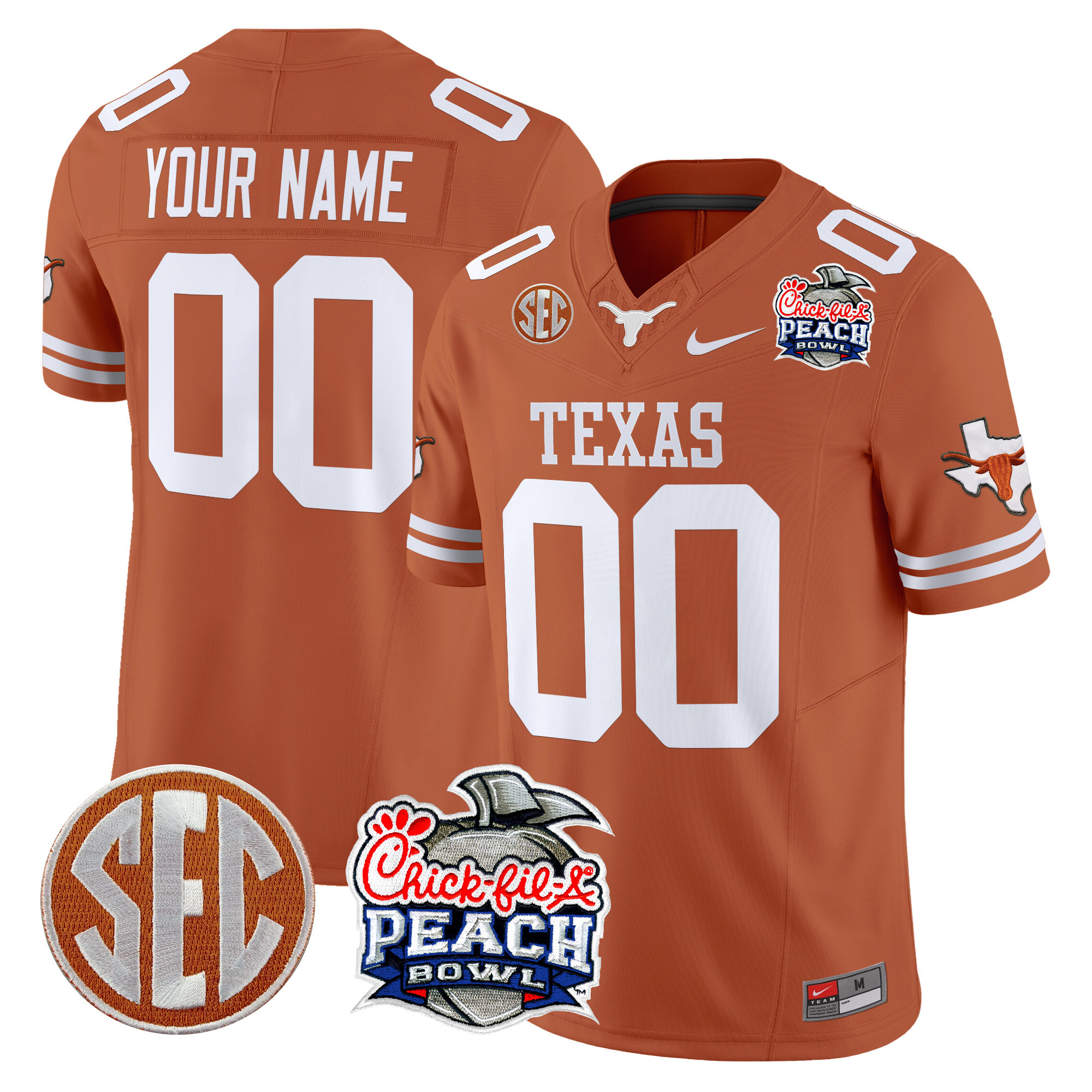Texas Longhorns Peach Bowl Patch Vapor Limited Custom Jersey - All Stitched